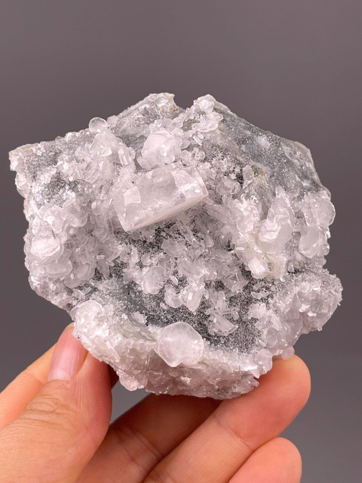 Close-up of pink calcite crystal formations