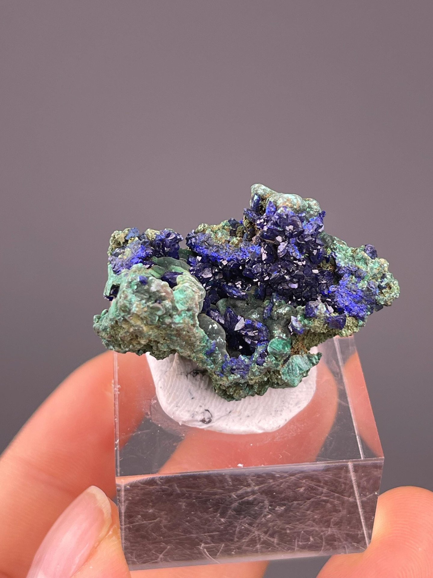 Side view of azurite malachite mineral specimen