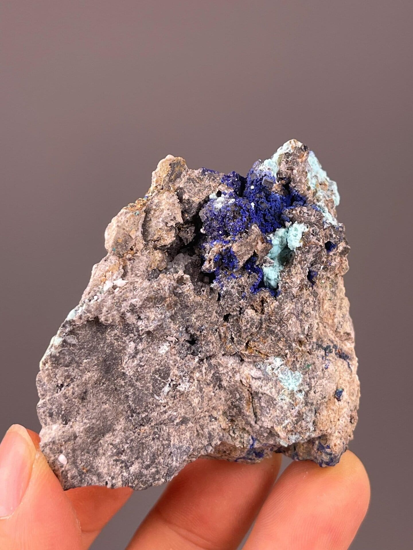 Back view of malachite azurite cluster base