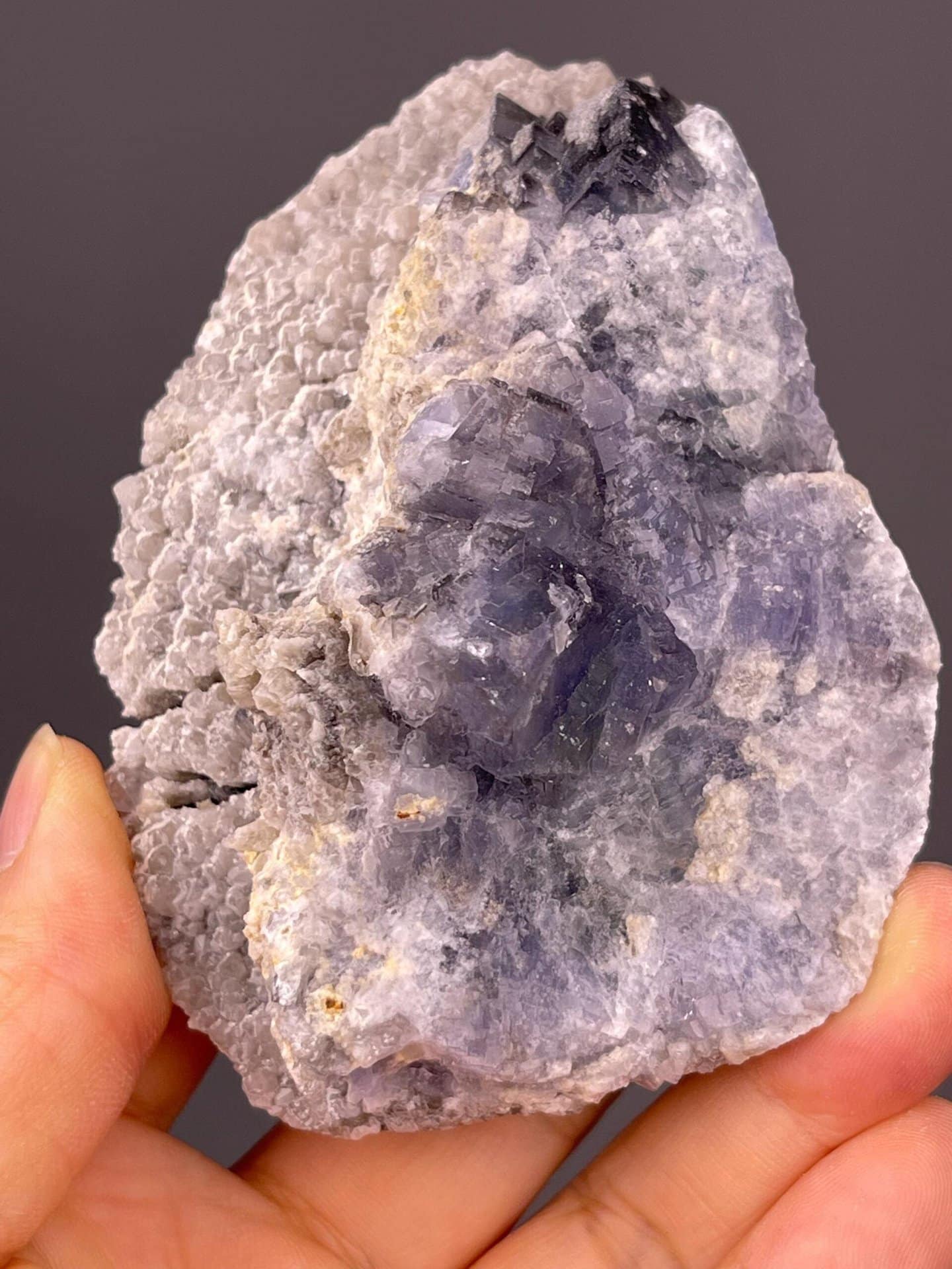 Rare tanzanite-blue hue of Fujian fluorite specimen