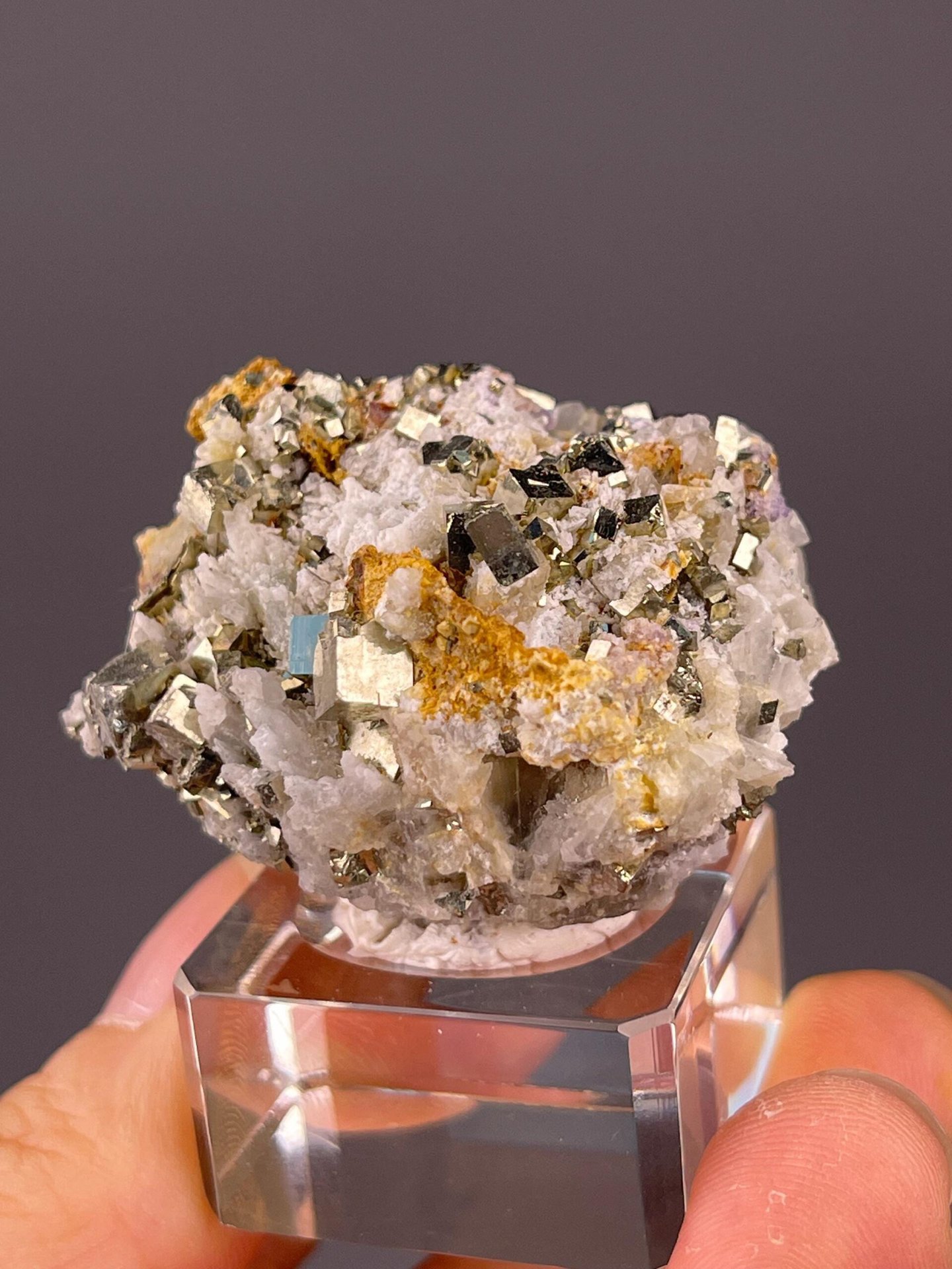 Side view of pyrite cluster showing crystal density