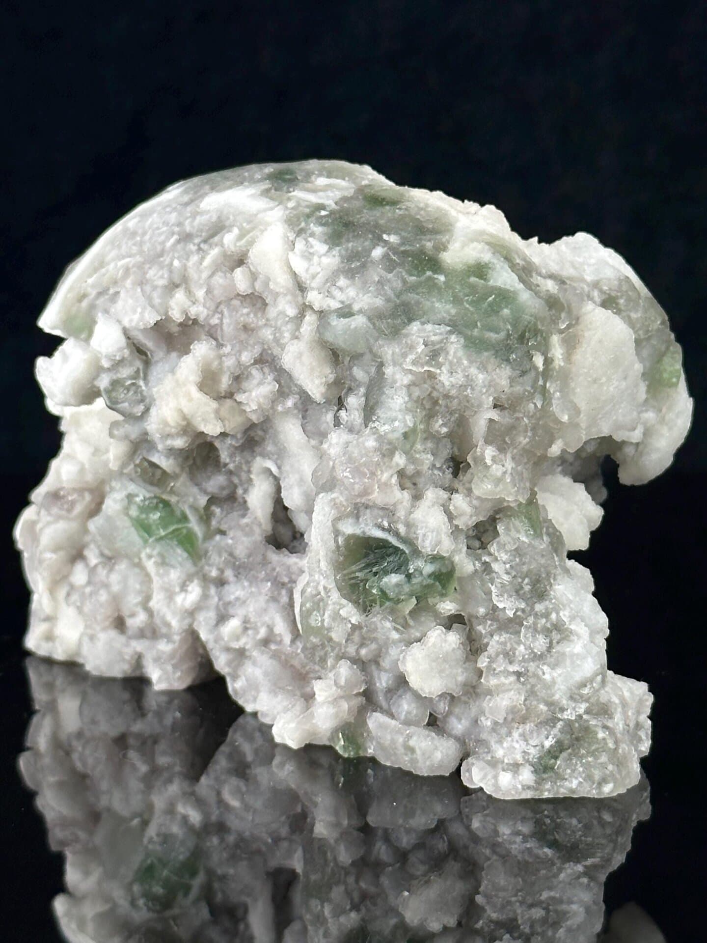 Three-quarter angle of fluorite skull with geode