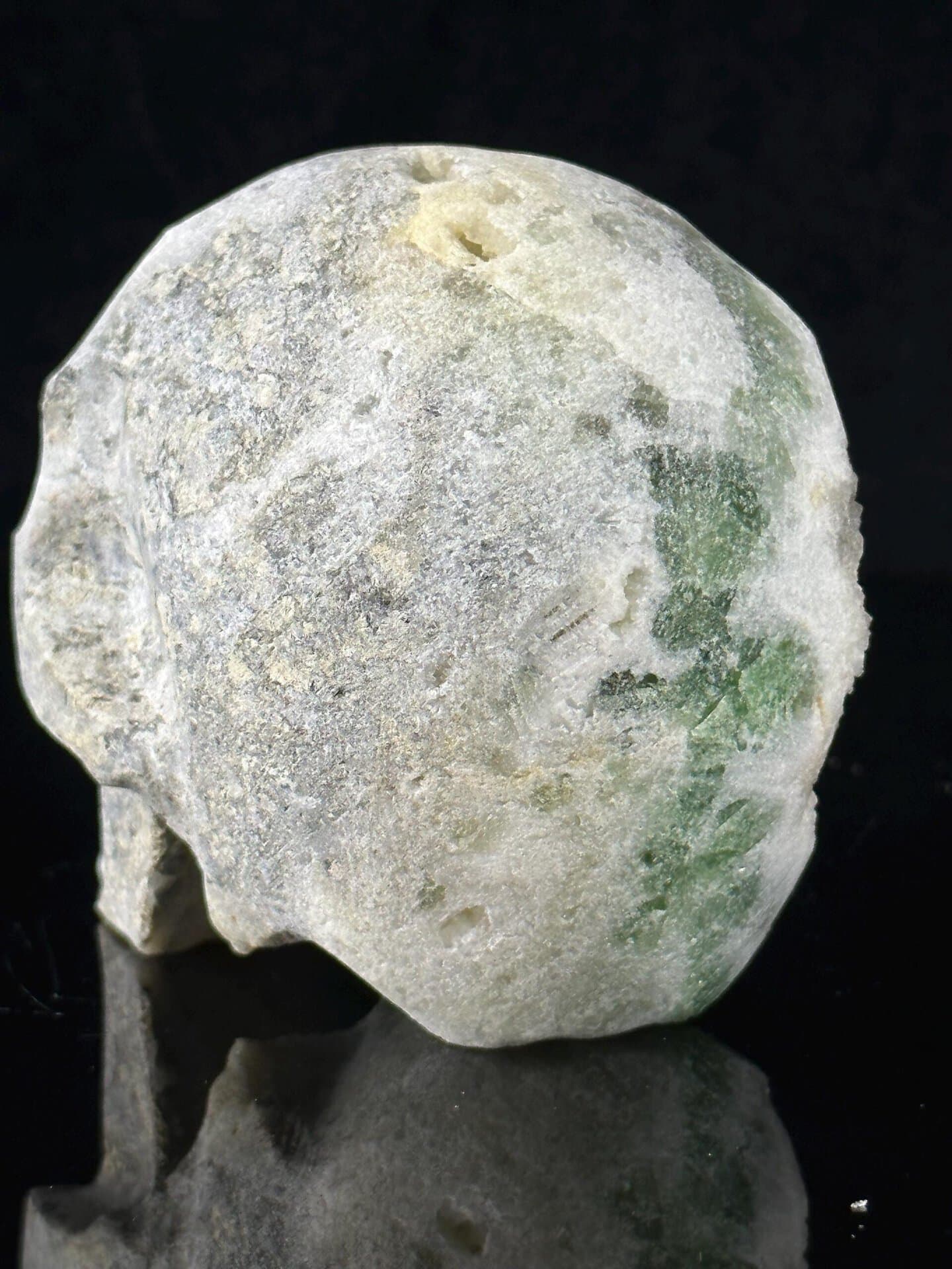 Madagascar fluorite skull under studio lighting