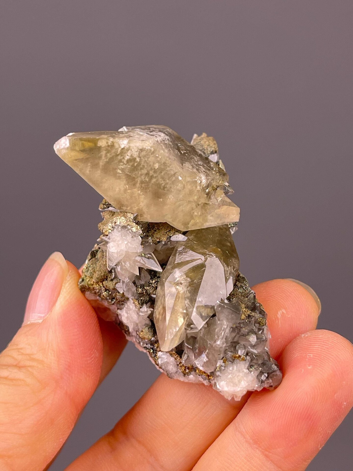 Vitreous luster on calcite crystal faces