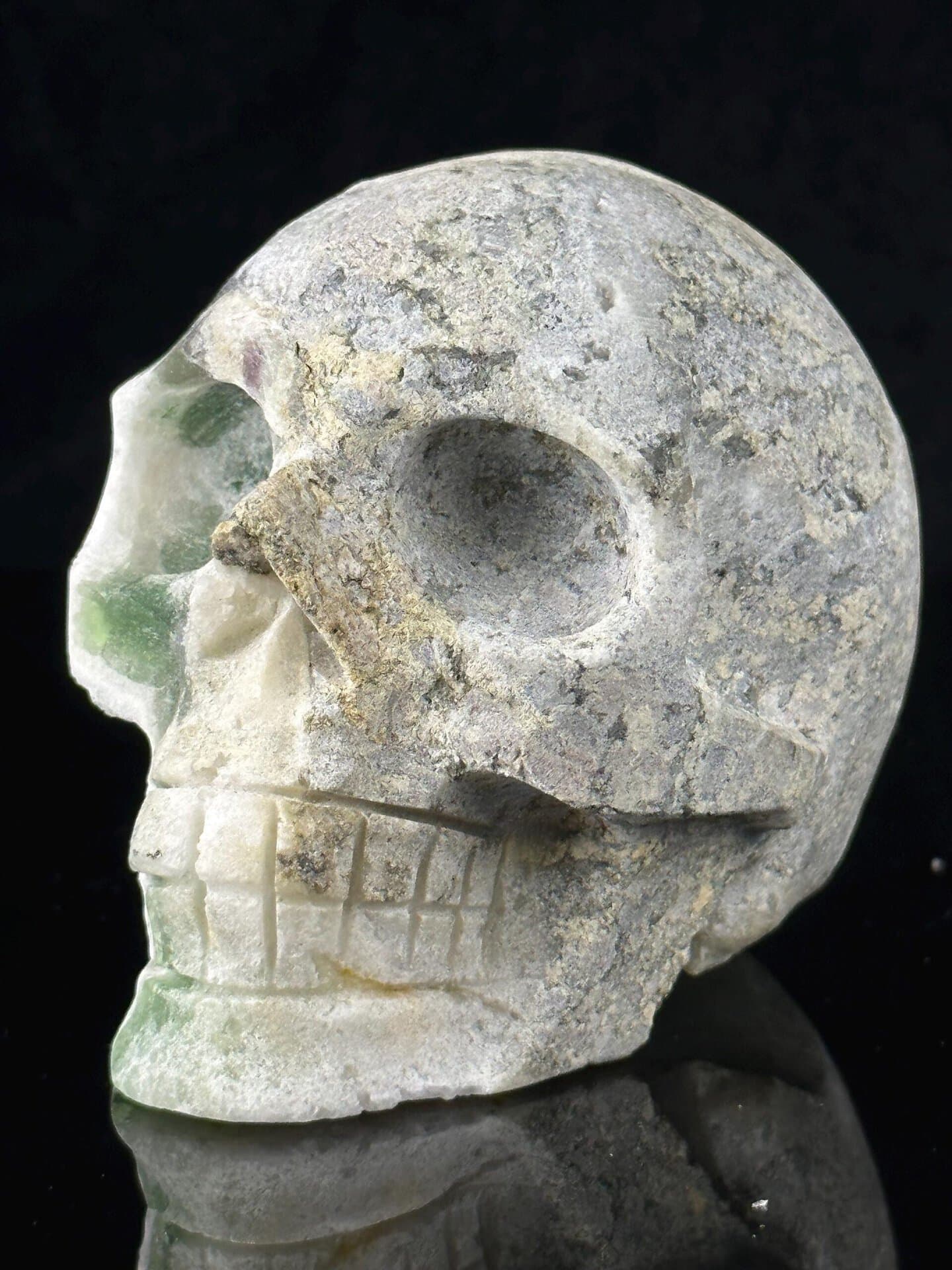 Scale reference of green fluorite skull from Madagascar