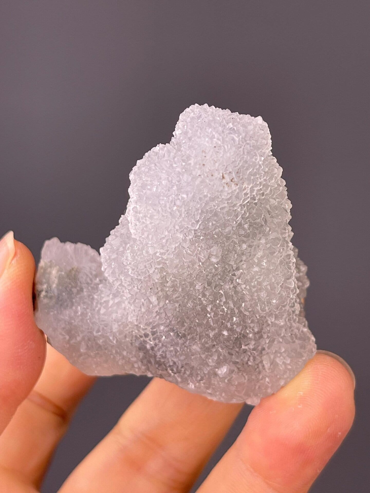 Front view of fluorite core with frosted quartz overgrowth