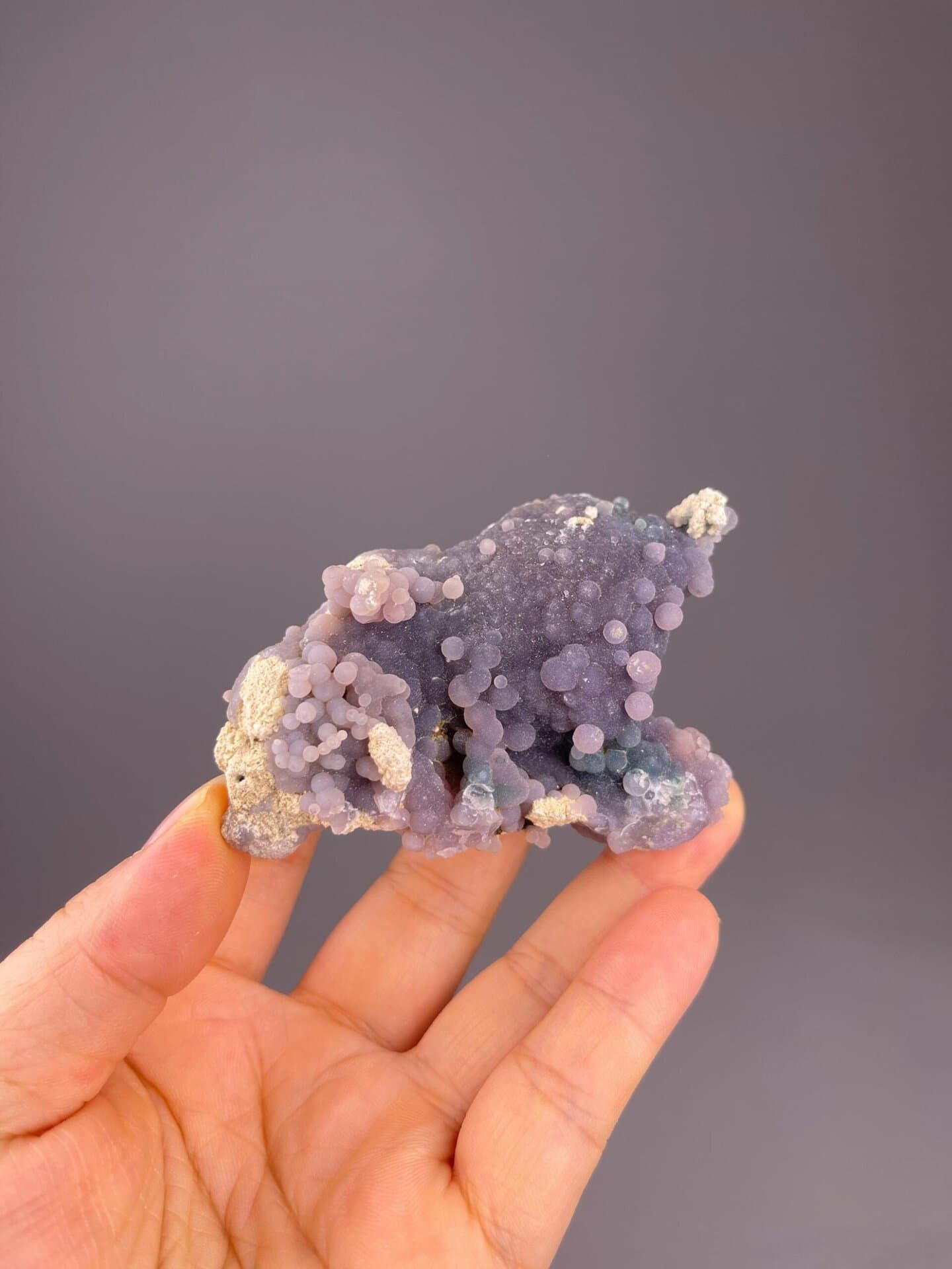 Front view of botryoidal grape agate chalcedony from Sulawesi