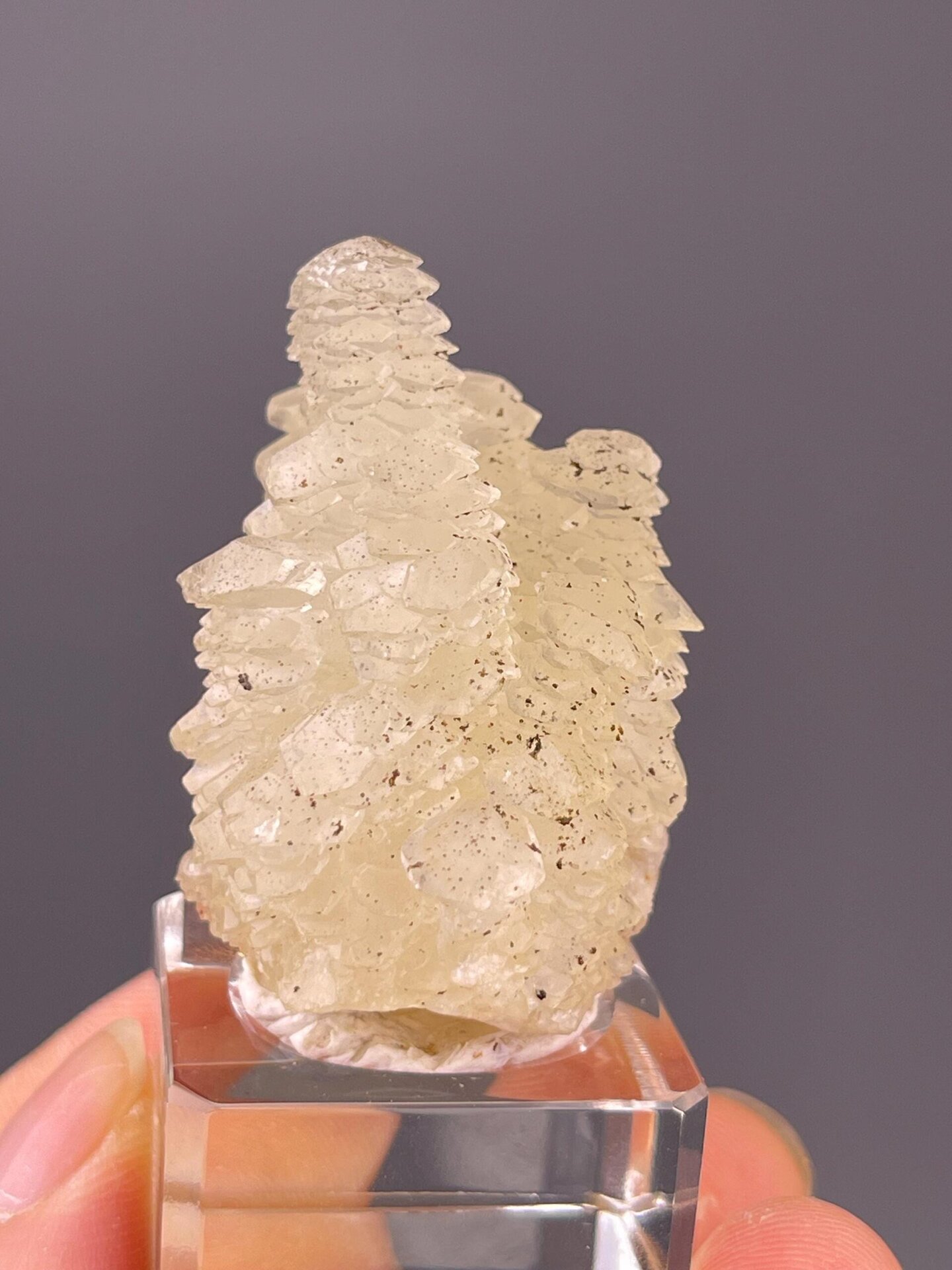 Close-up of metallic pyrite inclusions in calcite crystal