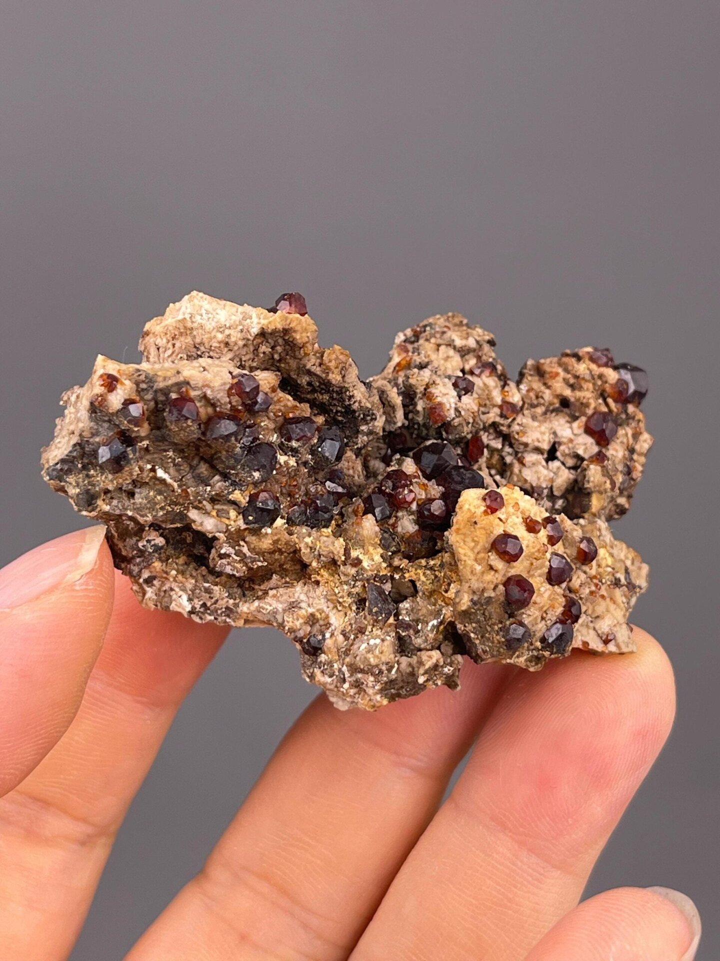 Side view of garnet cluster showing matrix thickness