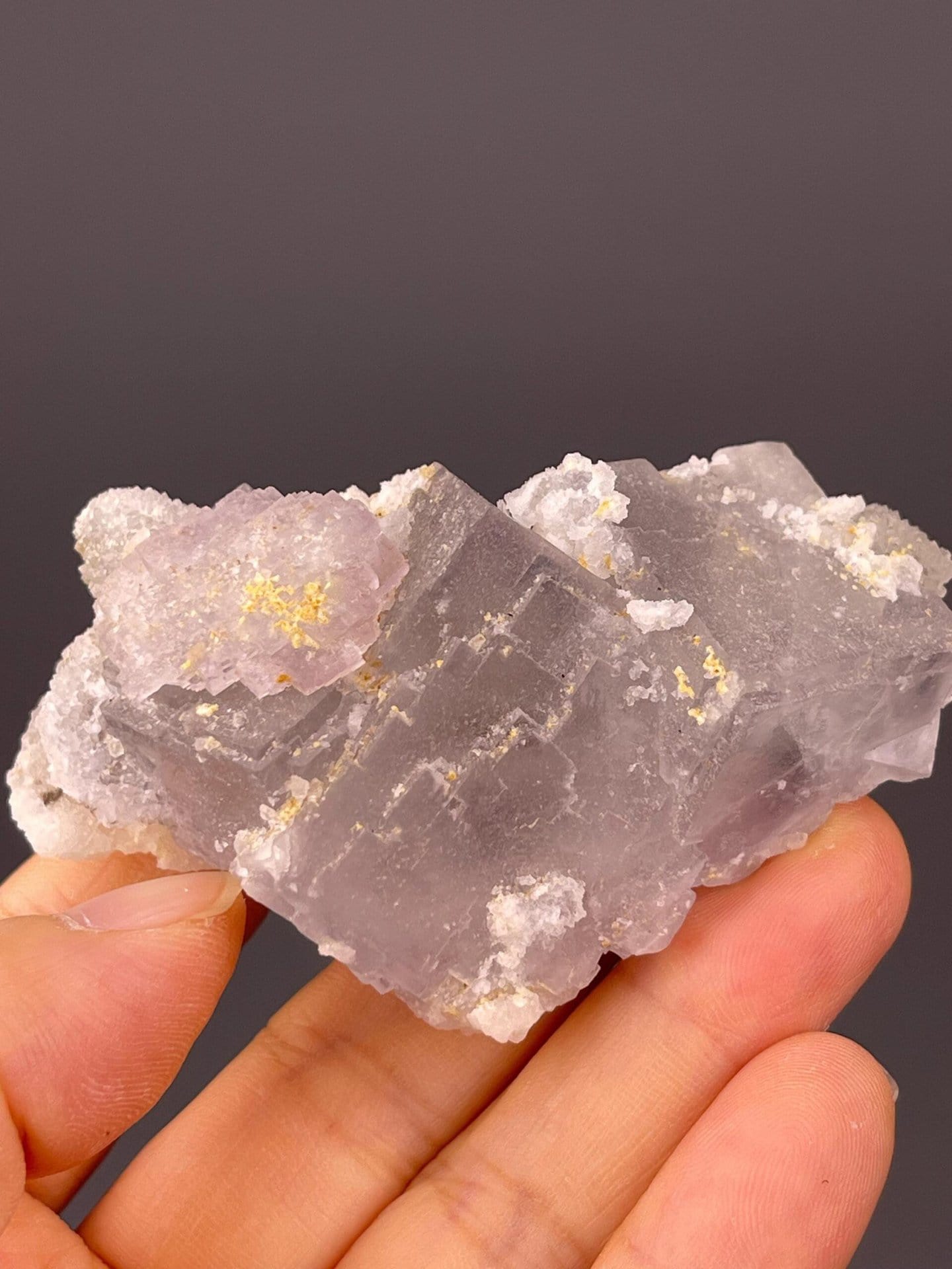 Top view of three-dimensional quartz fluorite cluster