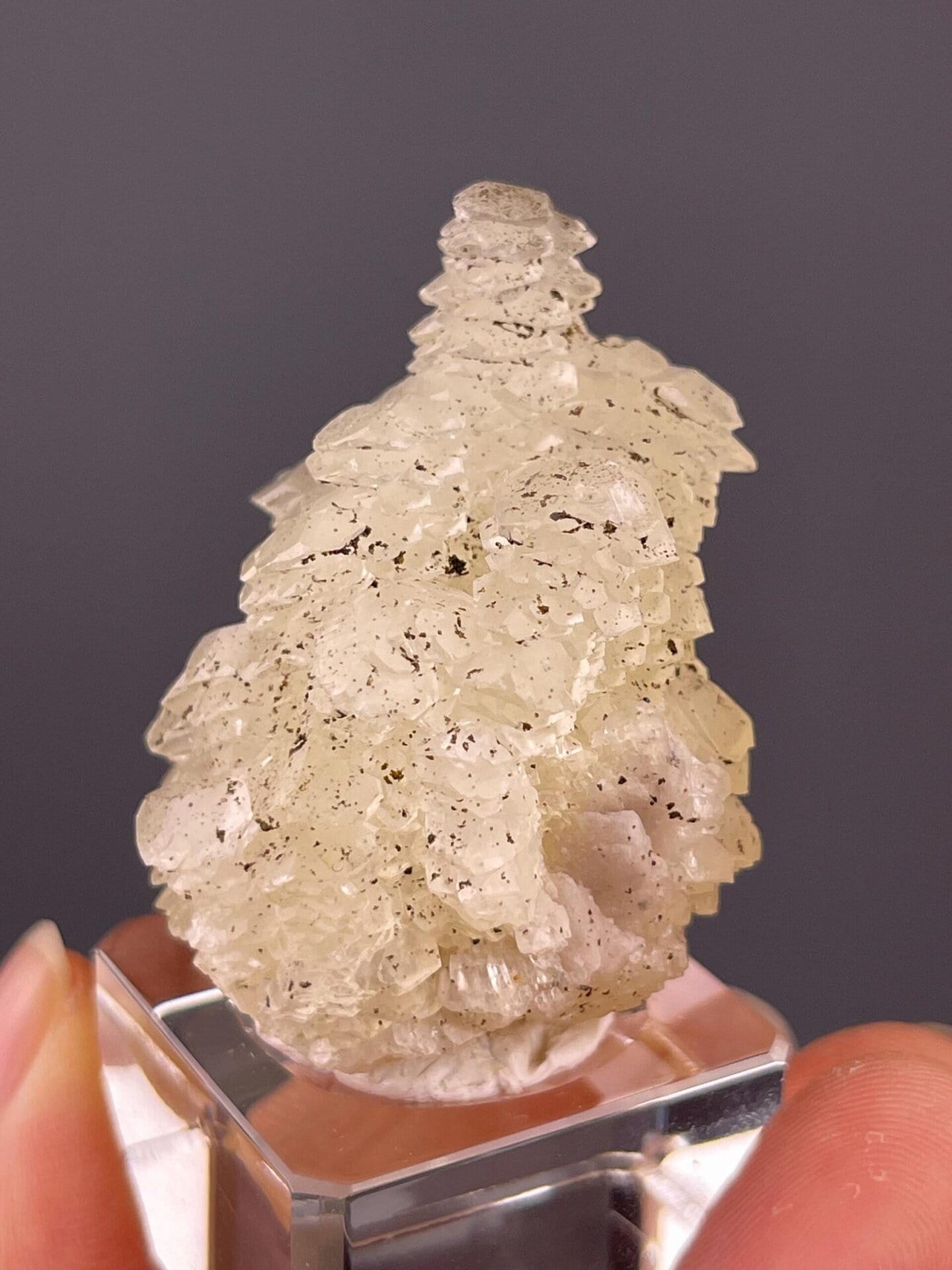 Back view of calcite tower base
