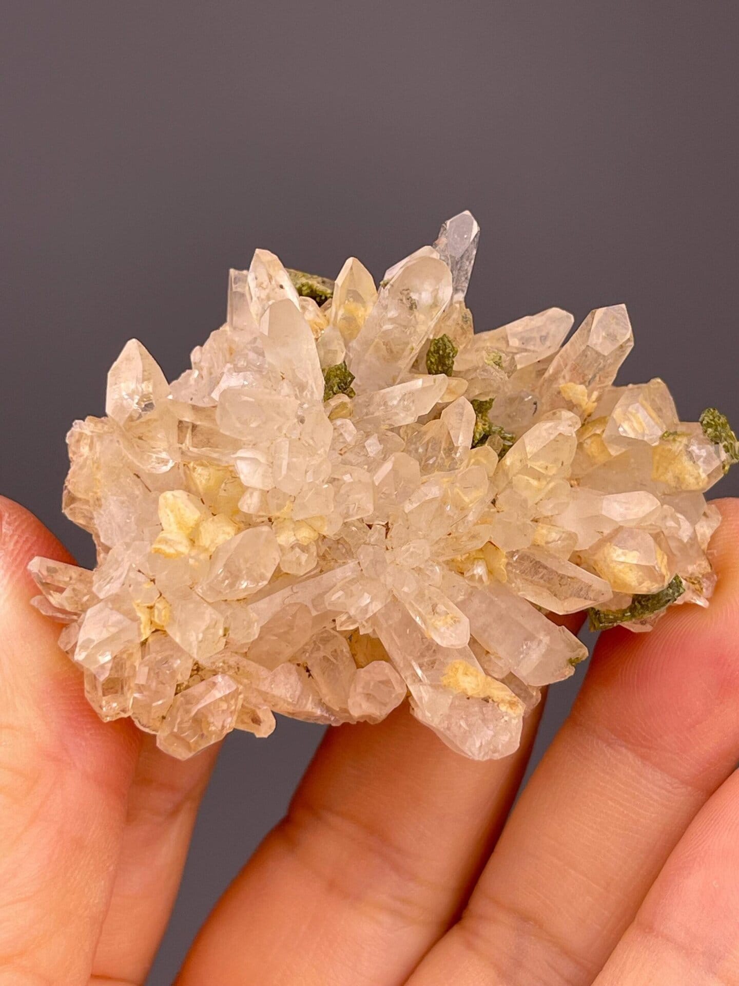 Vitreous luster detail on quartz crystal faces