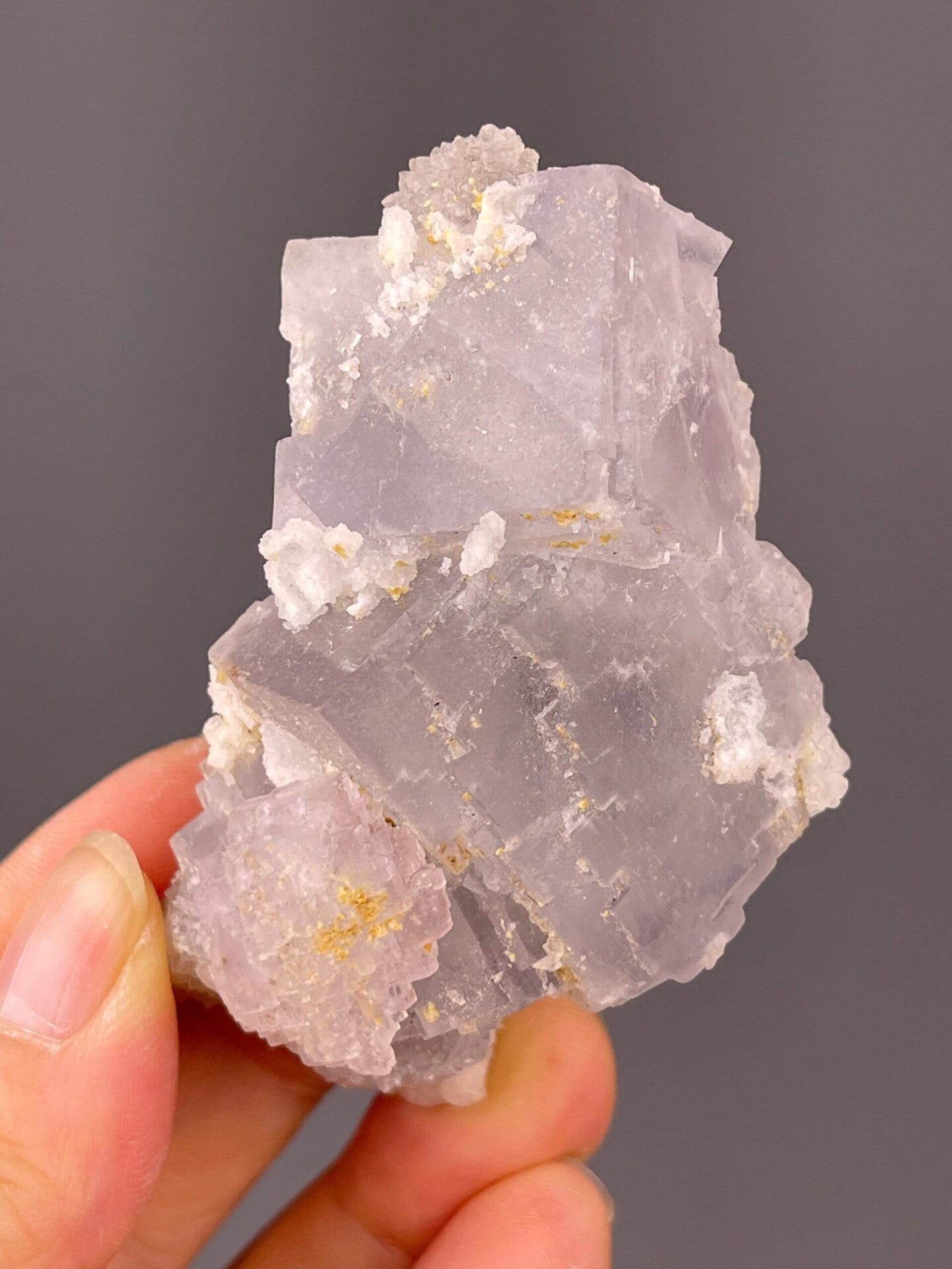 Crystal clarity of quartz points on fluorite cluster