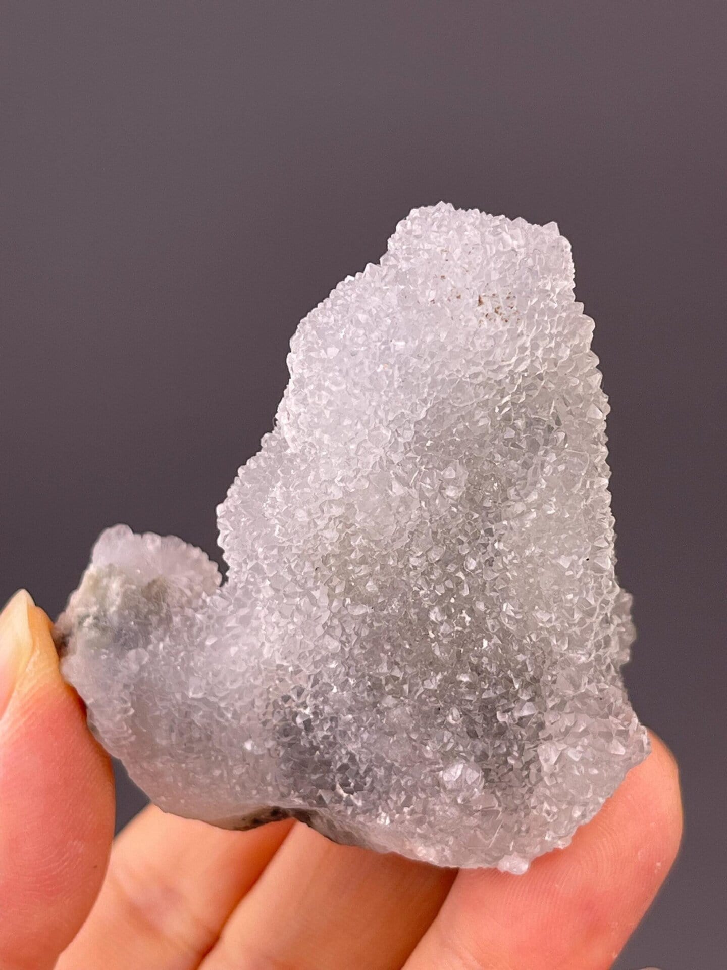 Scale reference of frosted fluorite quartz cluster
