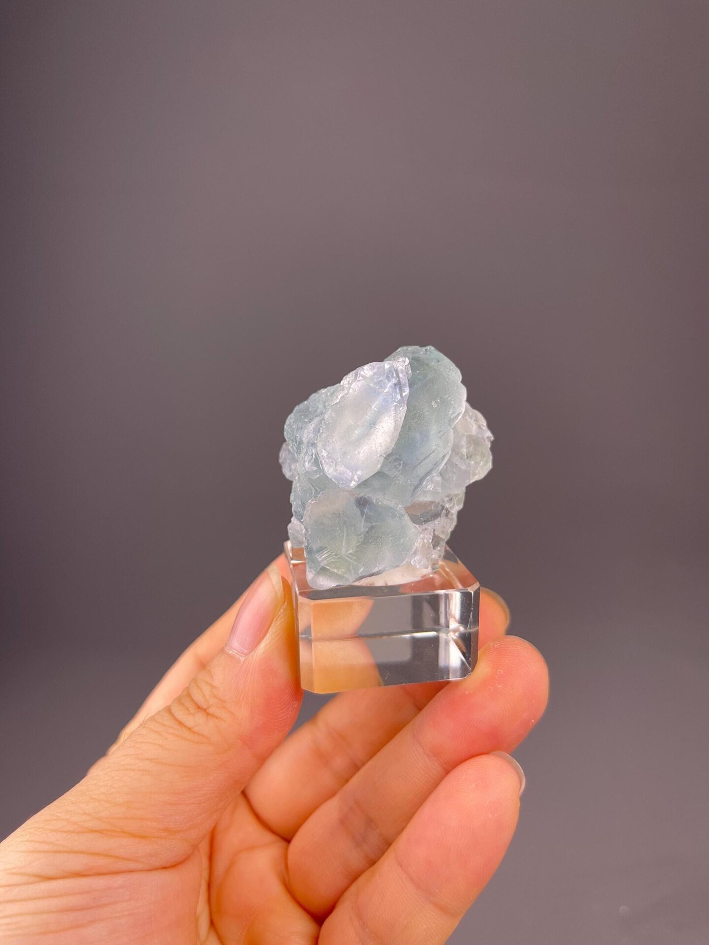 Front view of icy blue fluorite showing transparent quality