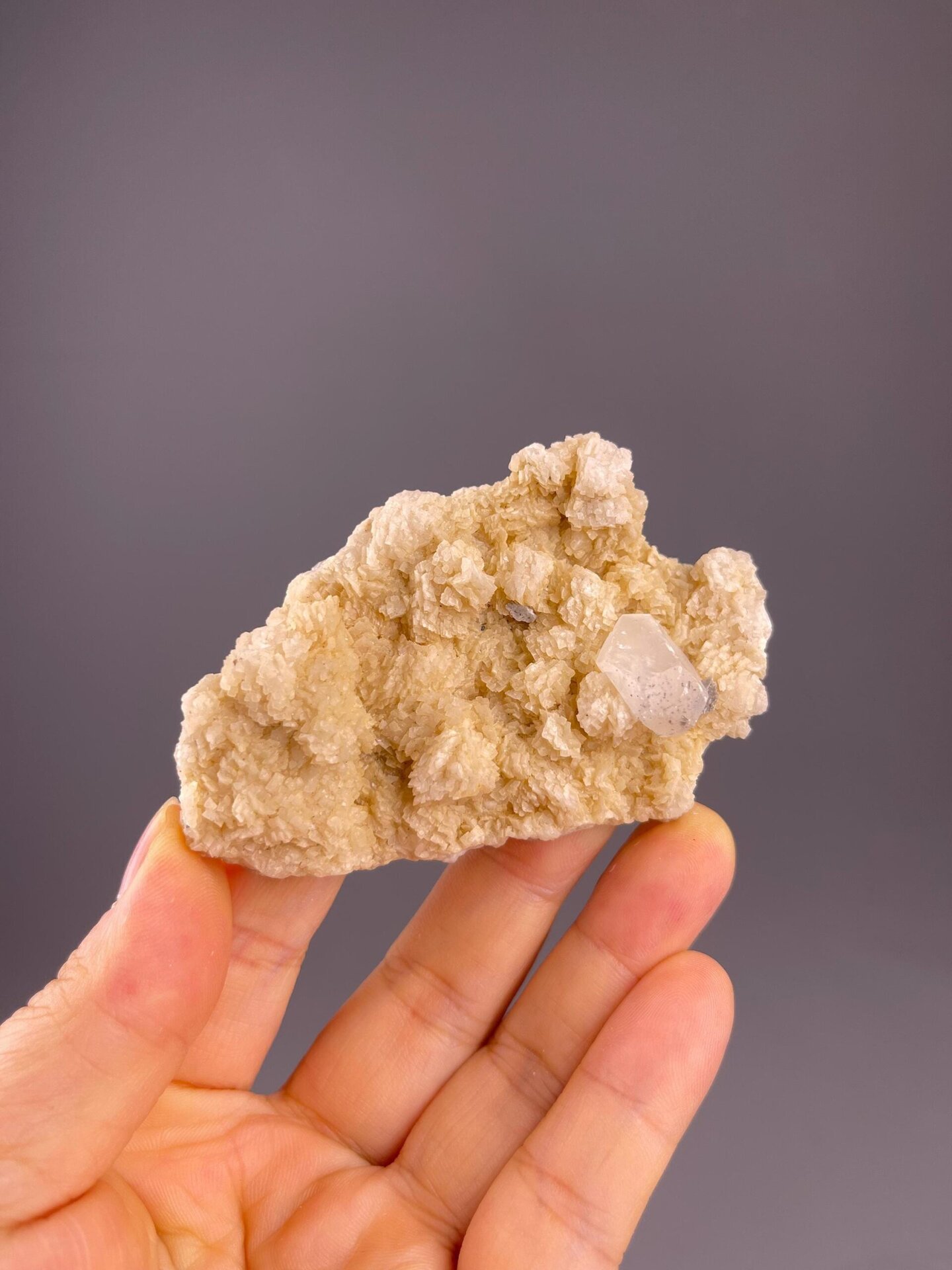 Side view of fluorite on dolomite showing transparency