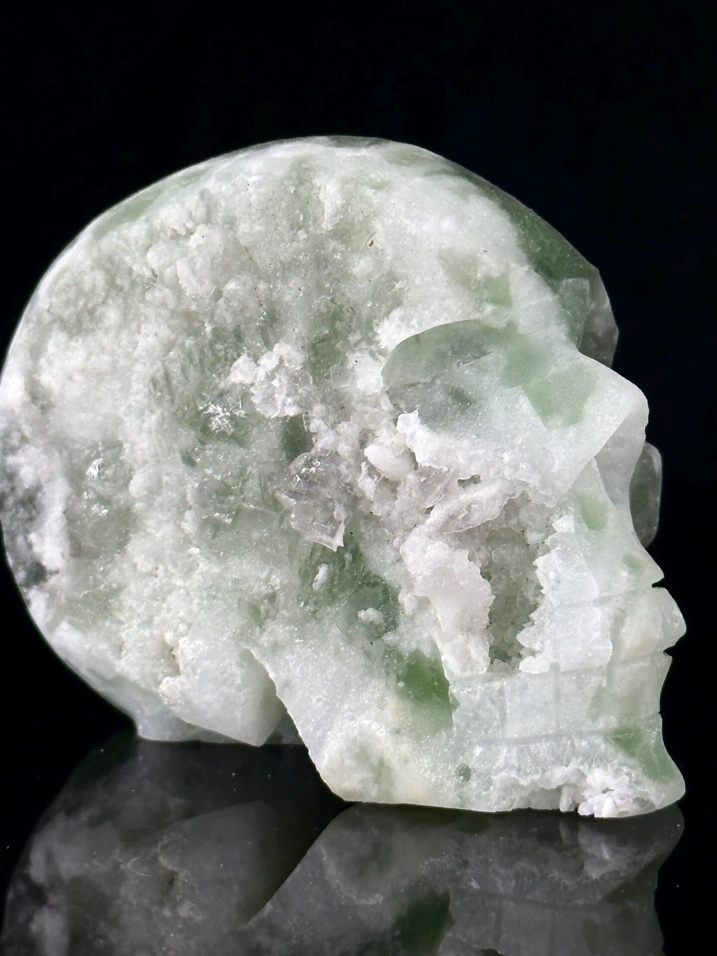 Close-up of raw geode crystal interior of fluorite skull