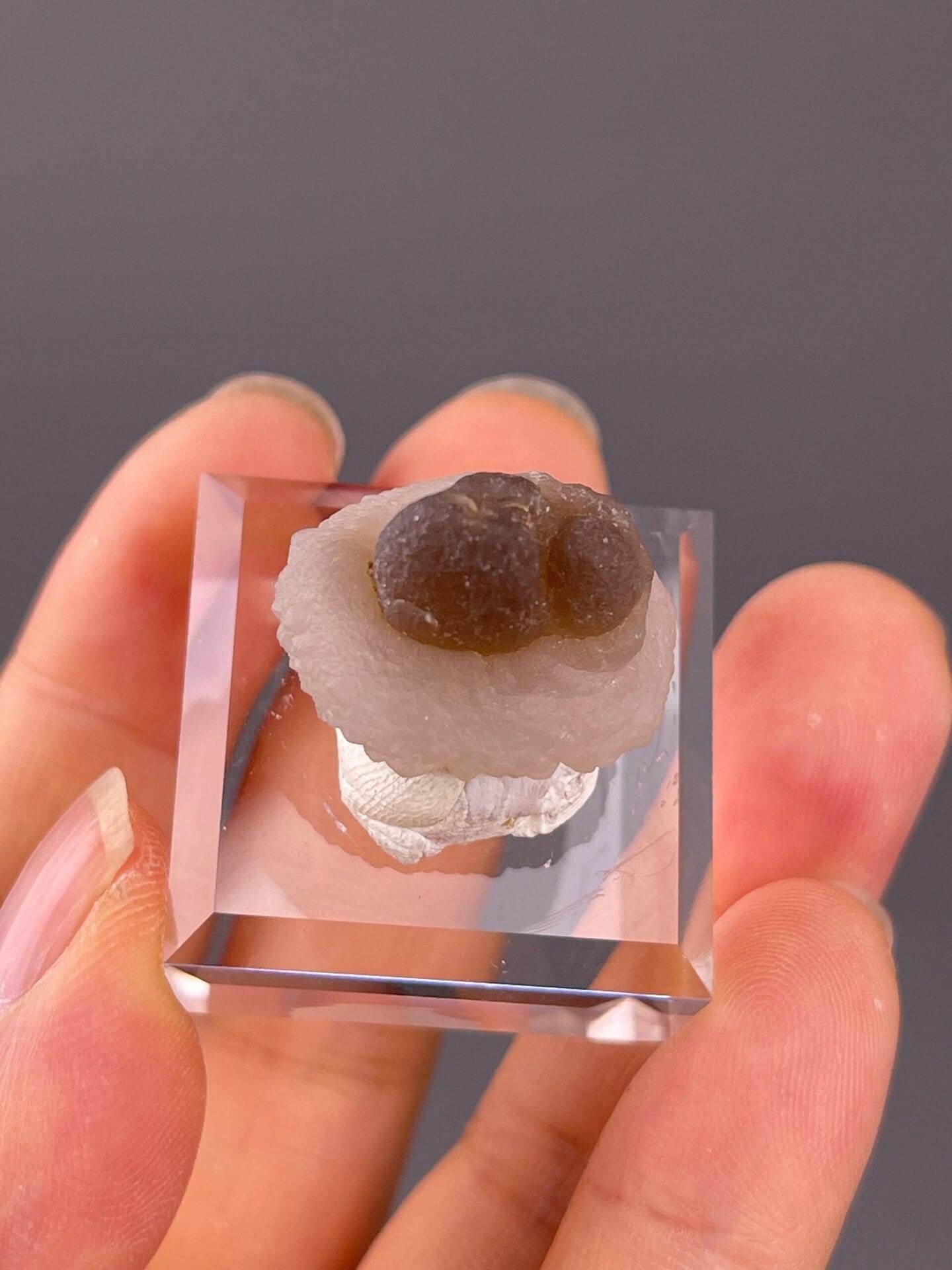 Angled view of miniature panda calcite formation