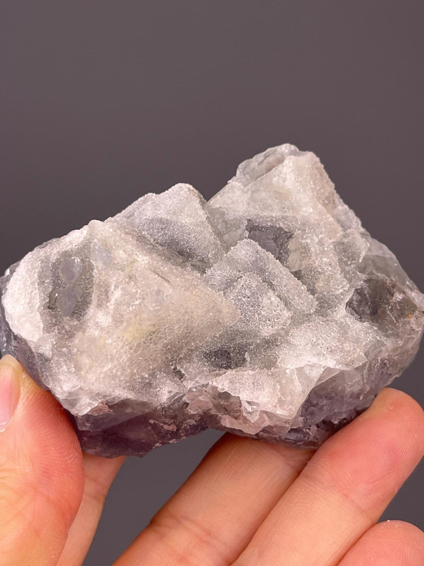 Close-up of sugar-coat microcrystalline texture on blue fluorite