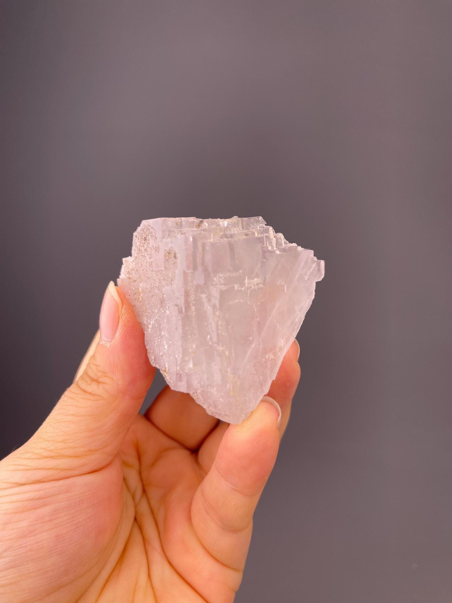 Close-up of pale blue sugar-coat texture on fluorite