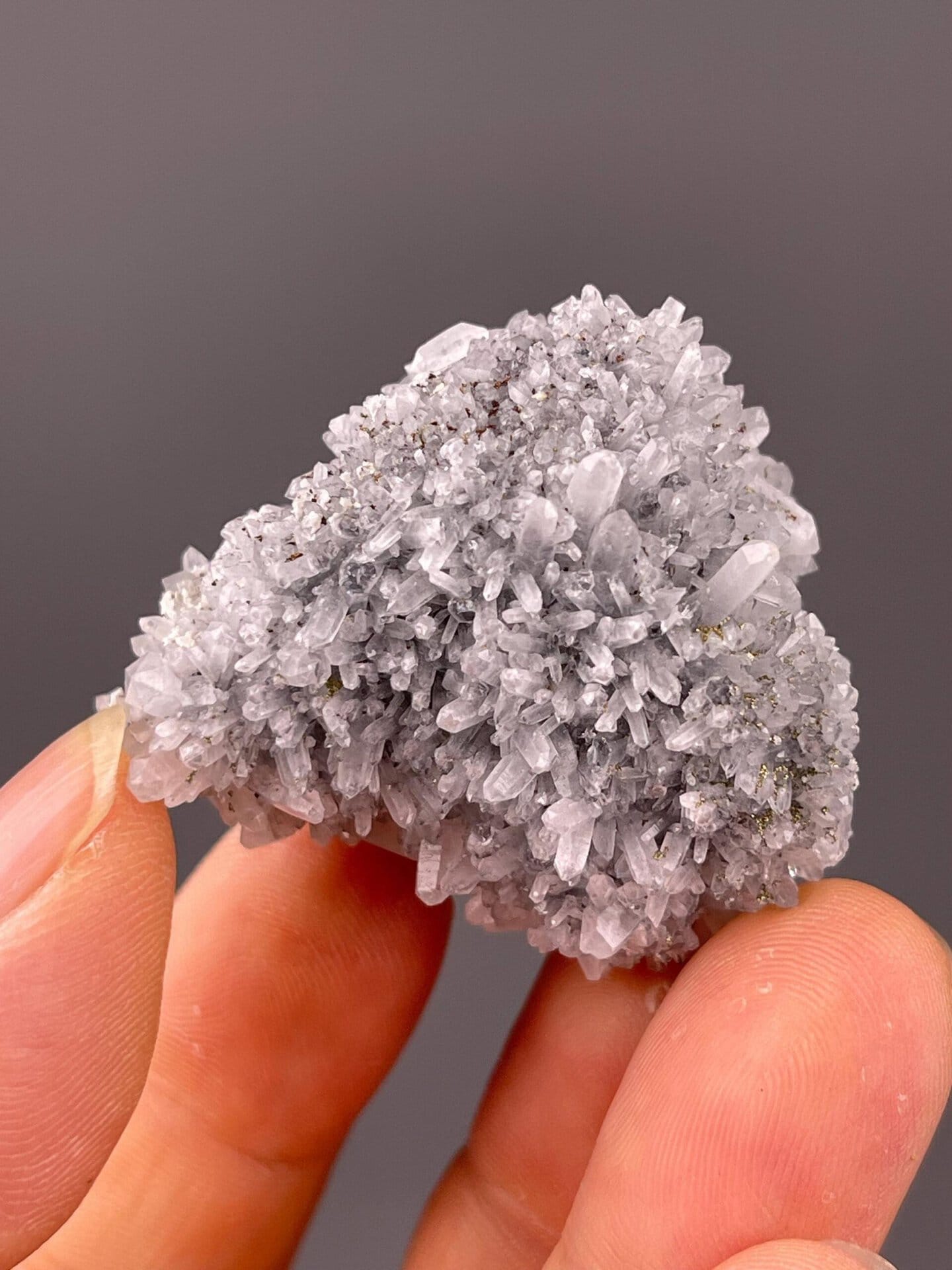 Top view of quartz over fluorite, Fujian Province