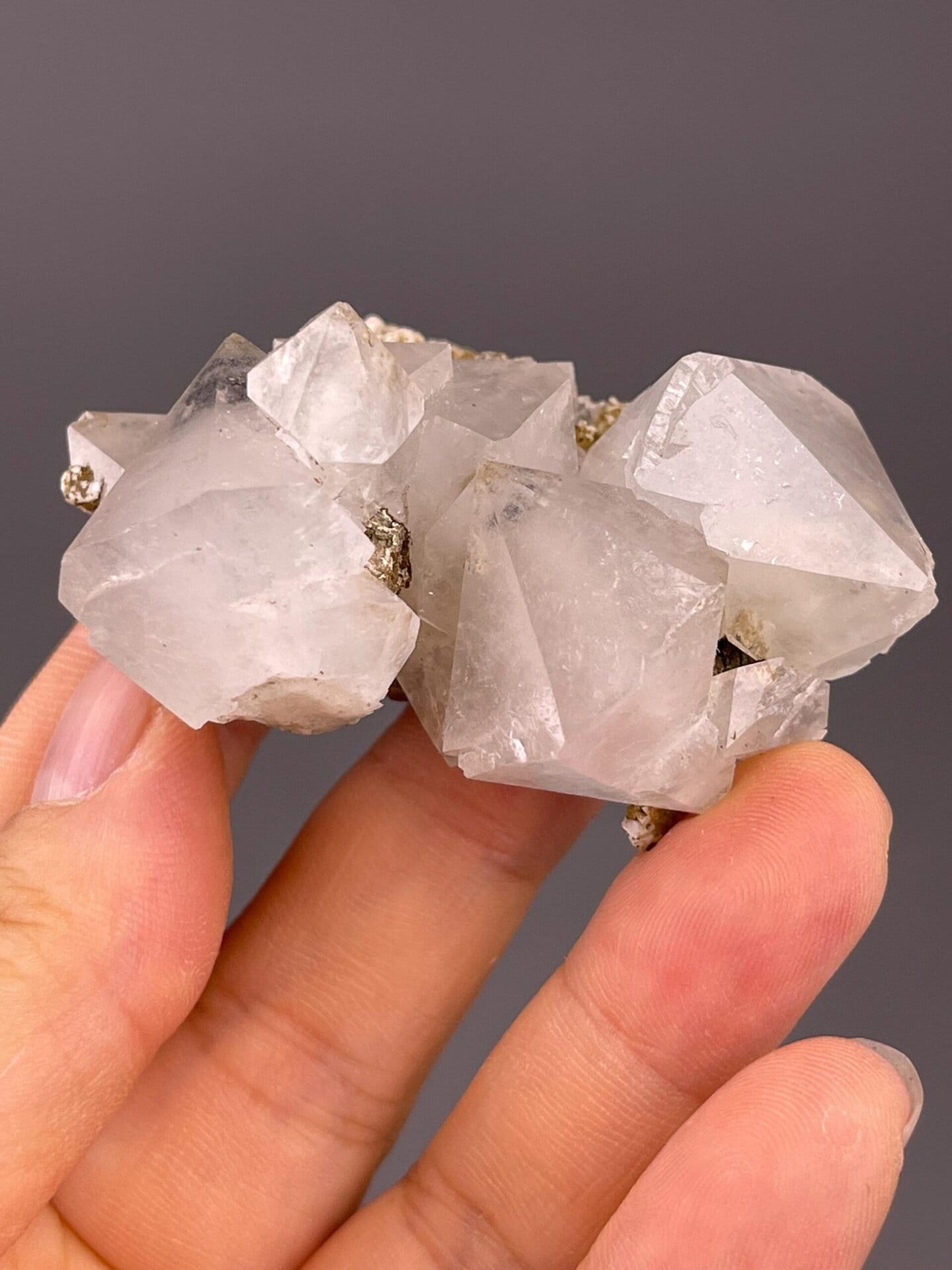 Top view of octahedral fluorite on matrix, Daye Mine
