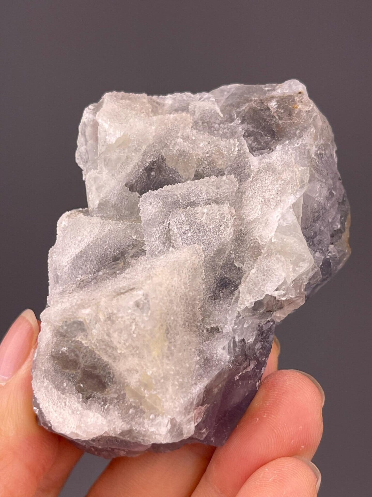 CaF₂ cubic fluorite, Mohs 4, blue sugar-coated, Fujian, 5.29 oz