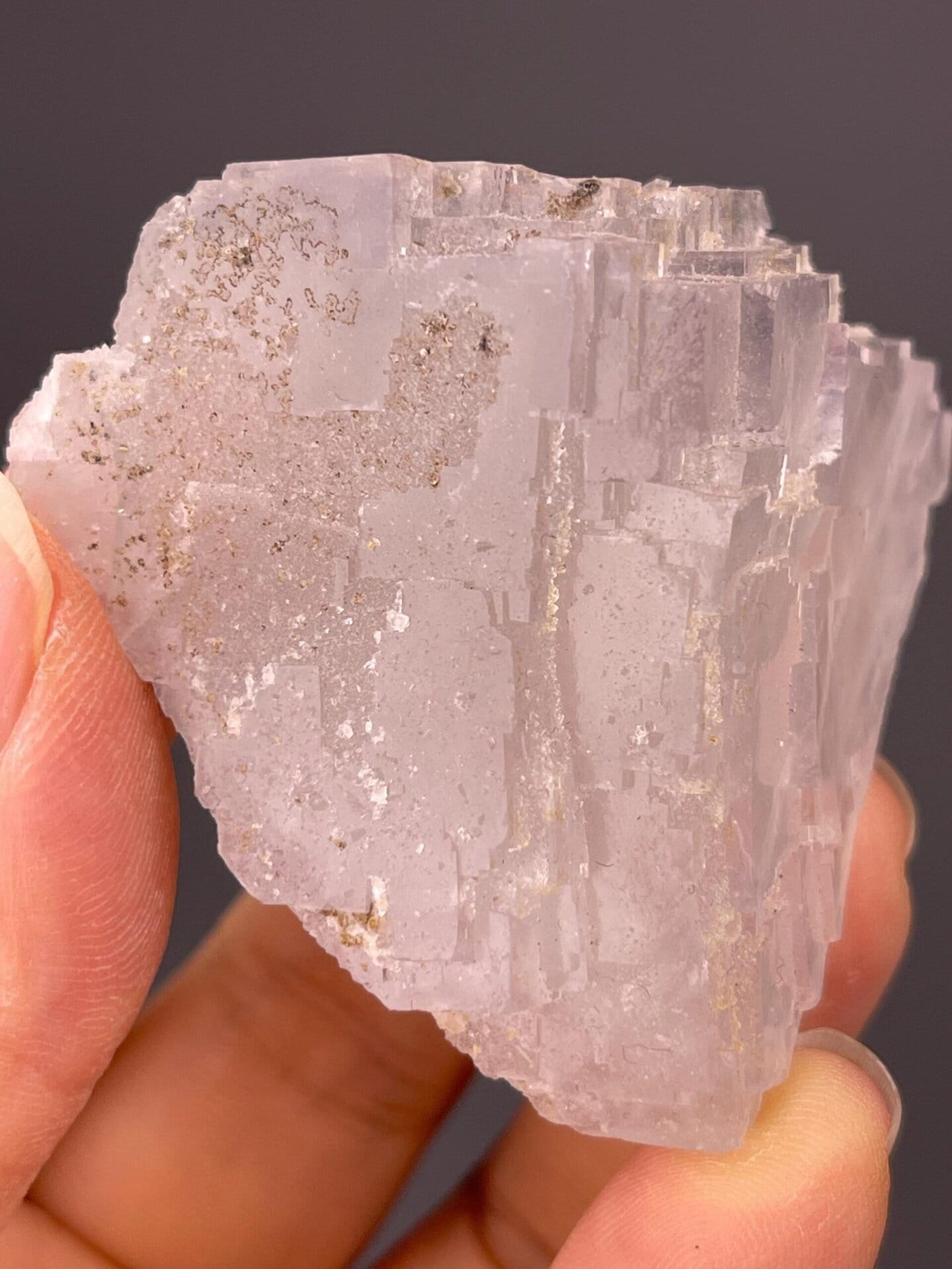 CaF₂ cubic fluorite, Mohs 4, pale blue sugar-coated, Fujian, 70 g (2.47 oz)