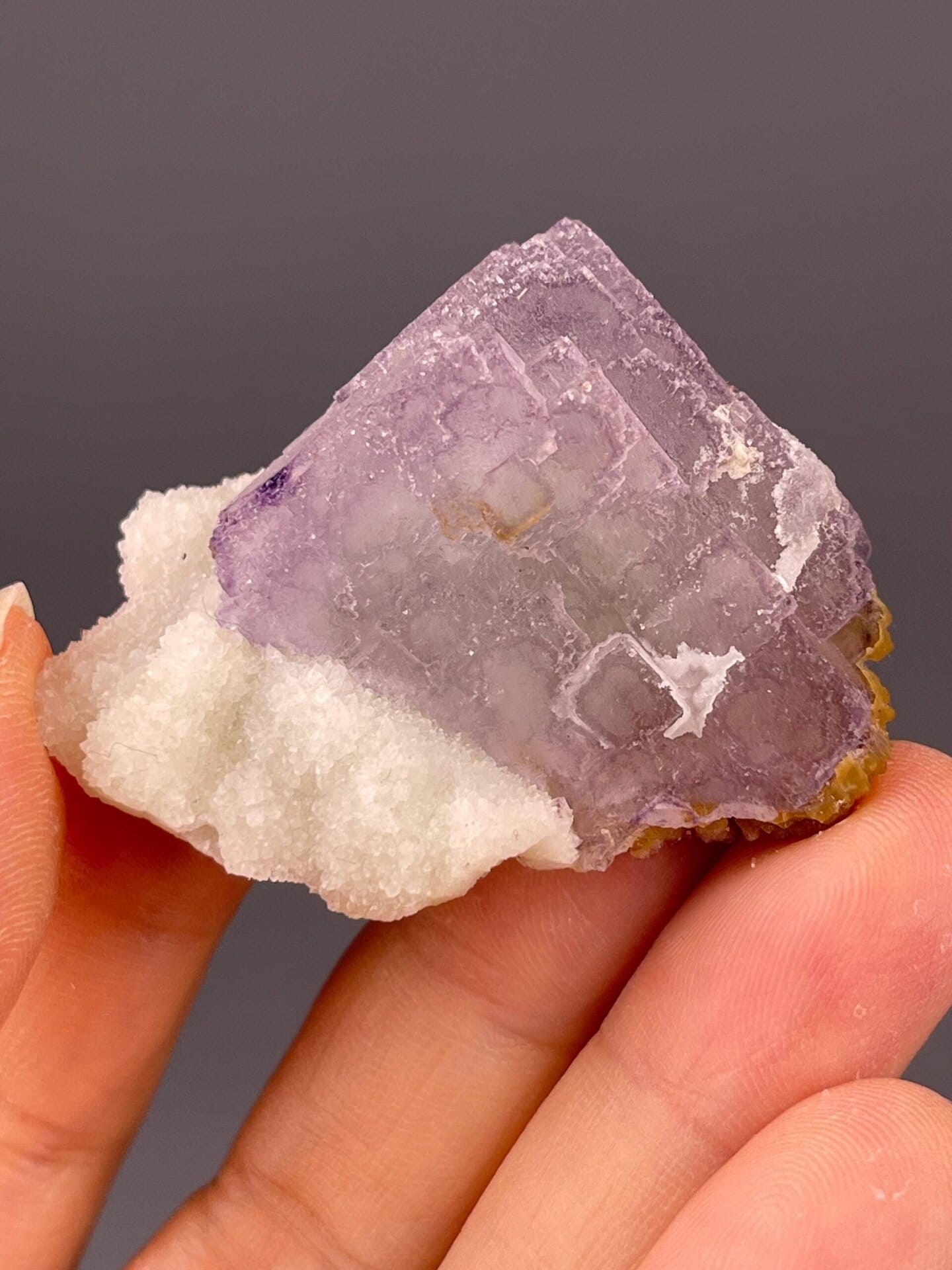 CaF₂ cubic fluorite, Mohs 4, purple QR-code cube, Guizhou, 35 g (1.23 oz)