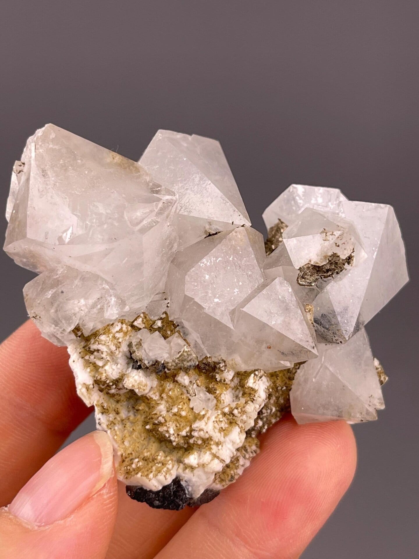 Detail of fluorite octahedral faces on contrasting matrix