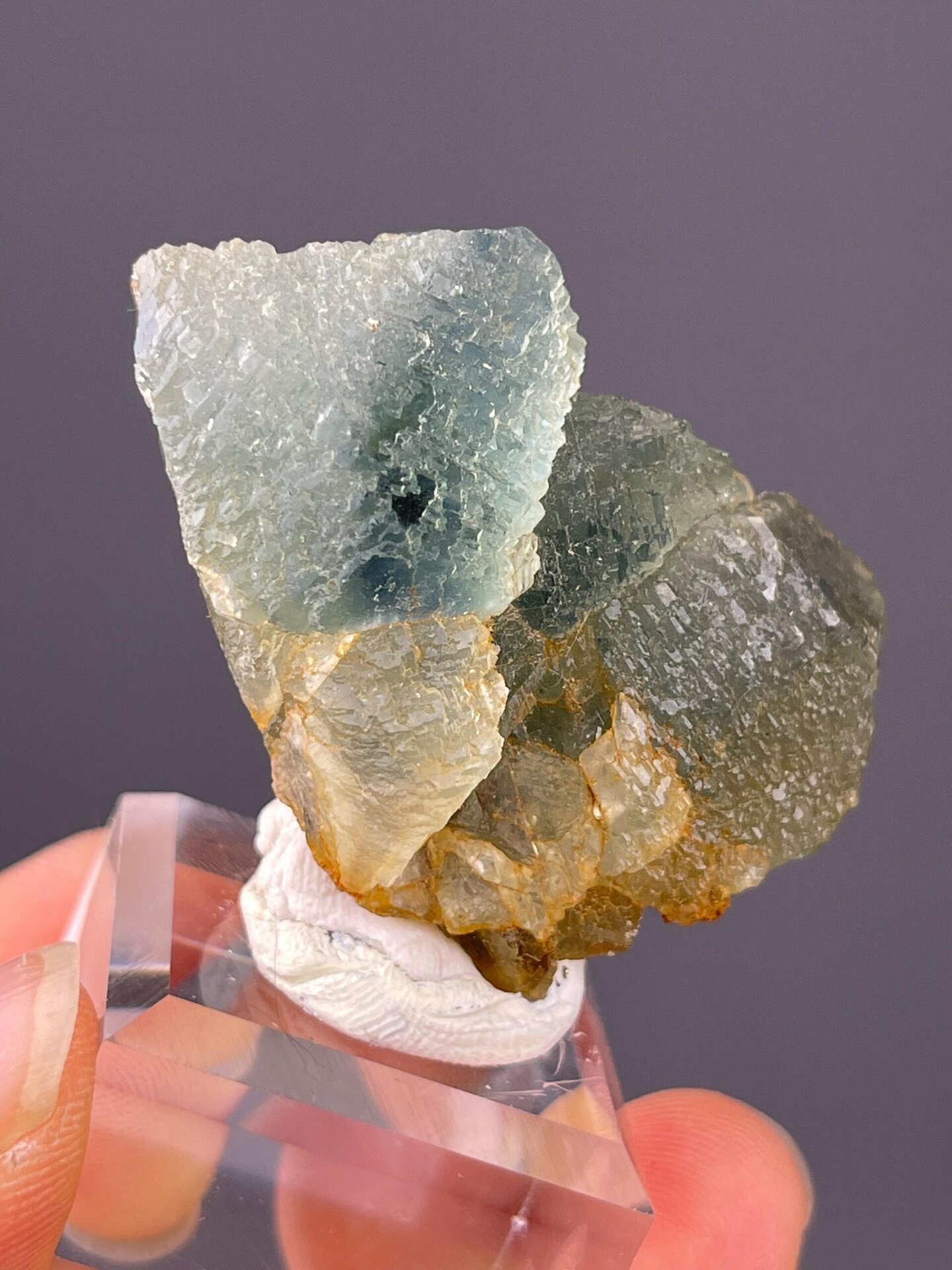 Detail of etched surfaces on blue-green fluorite
