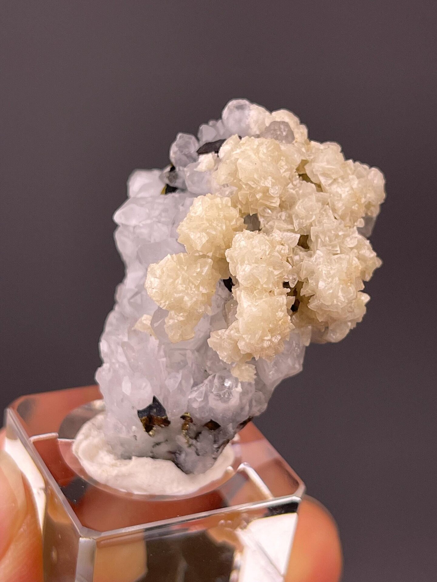 Back view of quartz-calcite-chalcopyrite specimen