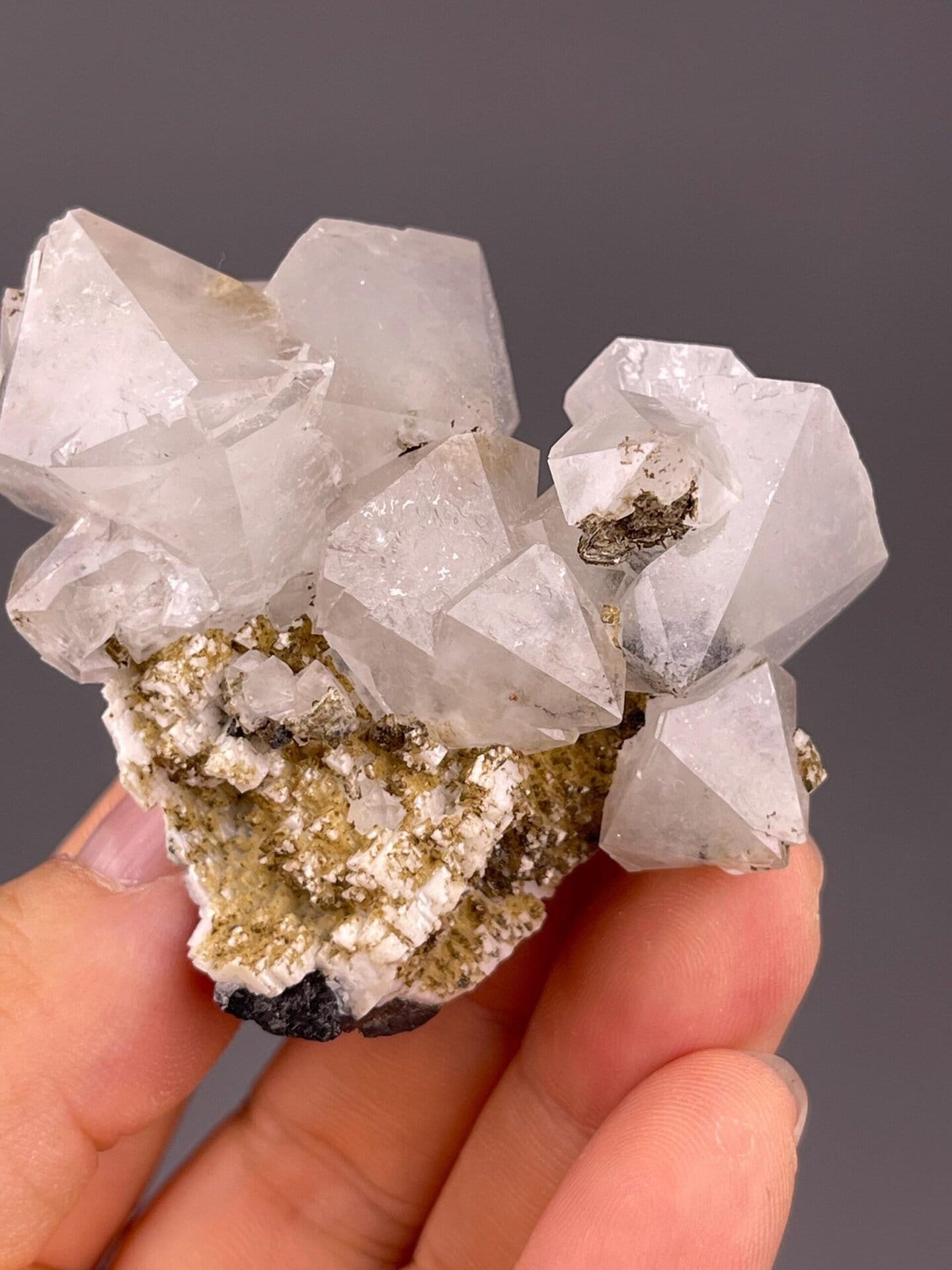 White fluorite octahedron on matrix, Daye Mine, Hubei, China