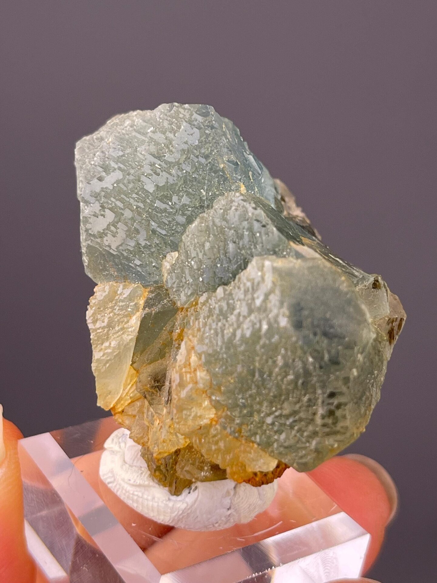 Back view of Yaogangxian blue-green etched fluorite twin