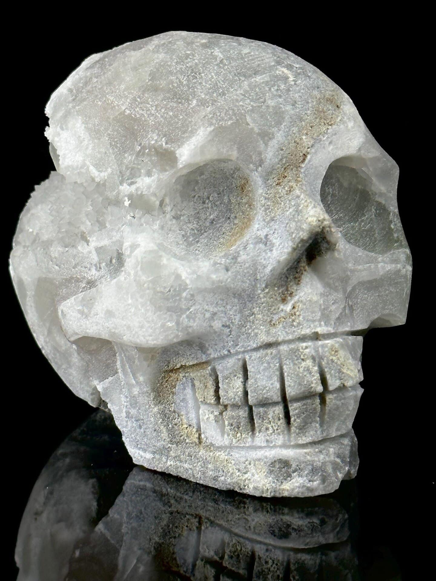 Back view of hand-carved fluorite skull