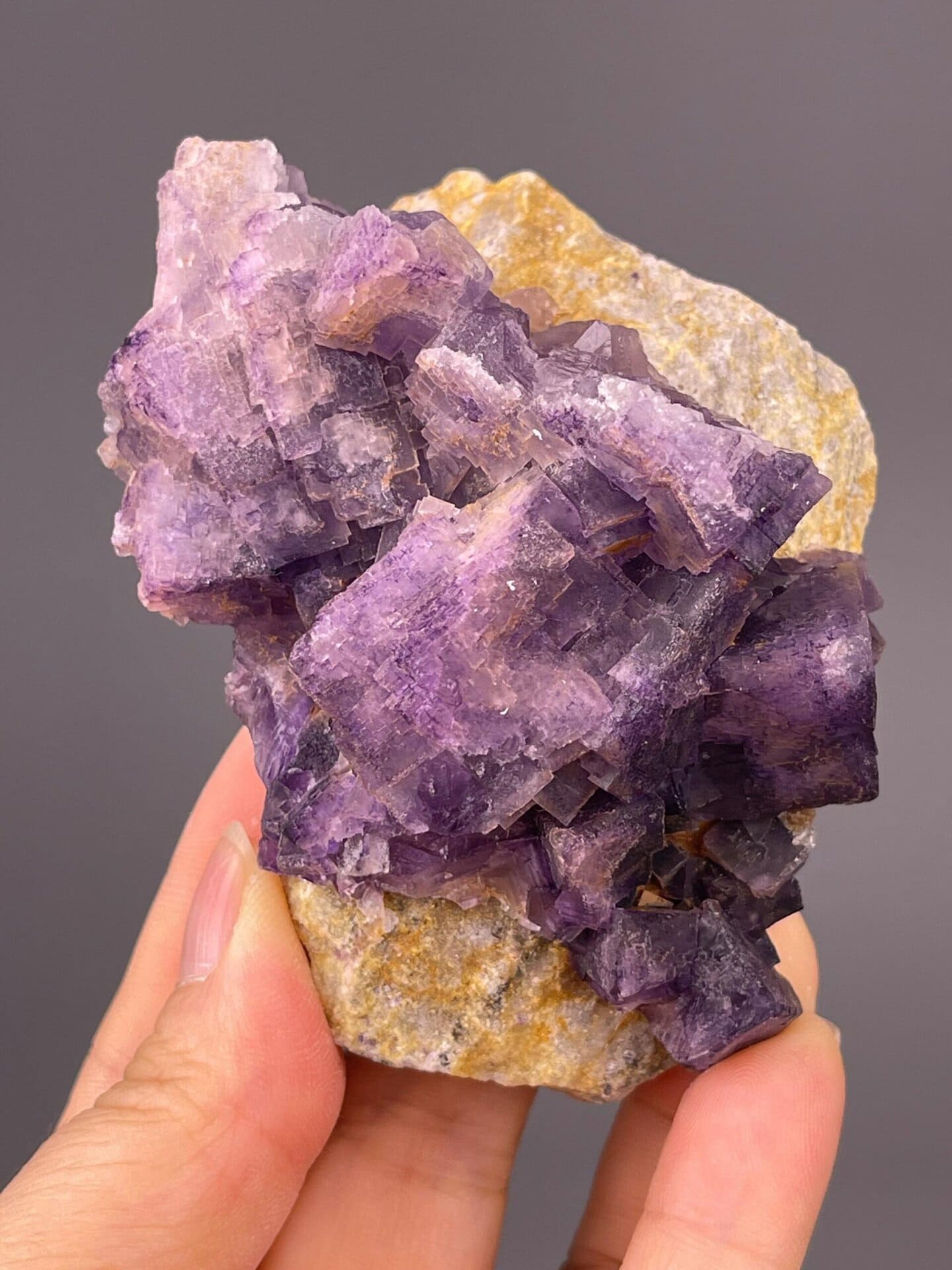 CaF₂ cubic fluorite, Mohs 4, purple etched, Guizhou, 8.29 oz