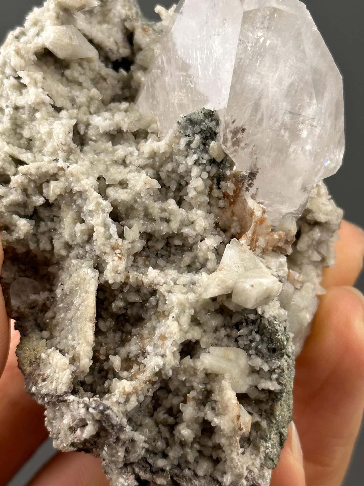 Detail of calcite crystal surface showing transparency