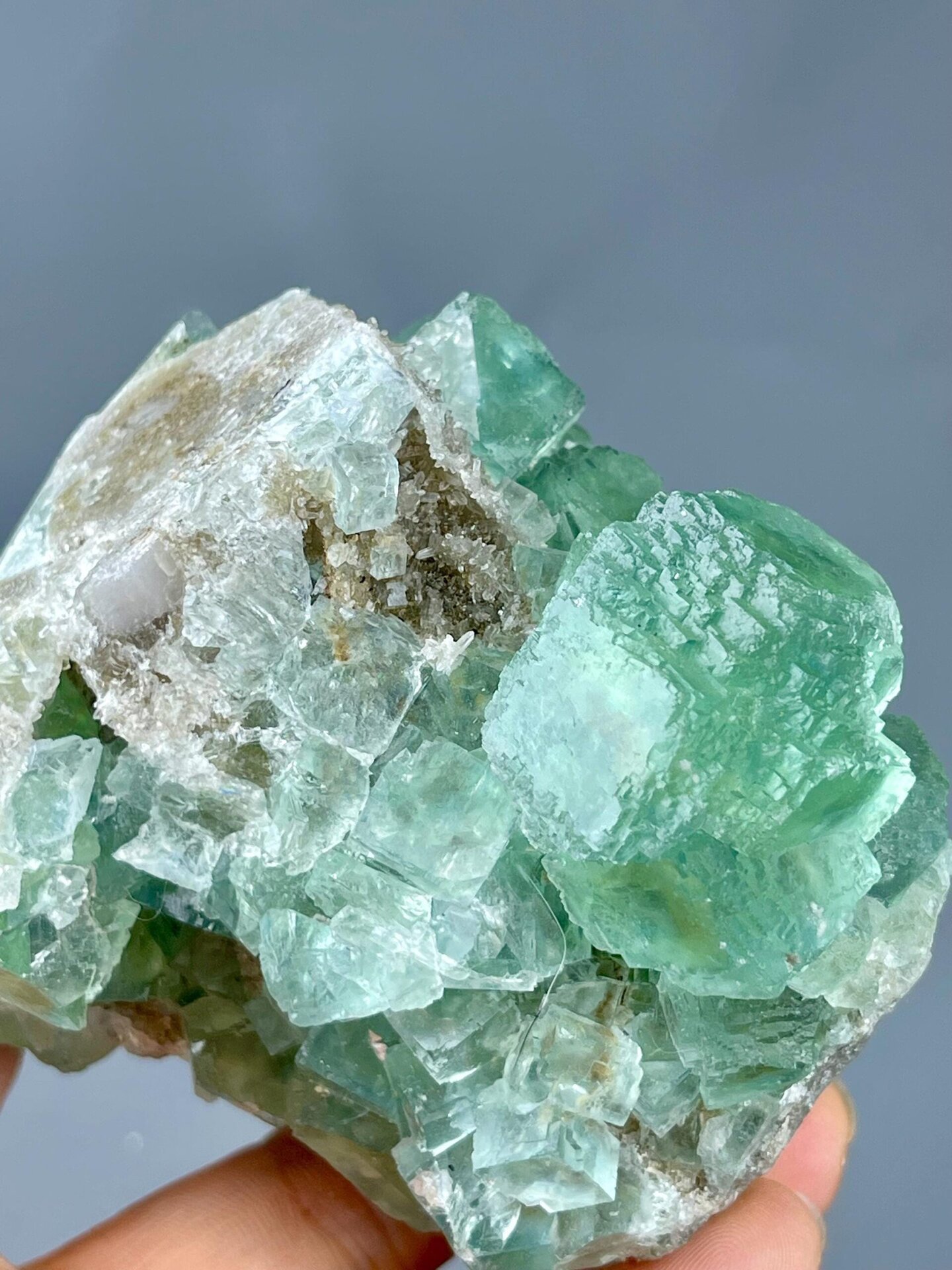 Side view of apple-green fluorite cluster, Hunan, China