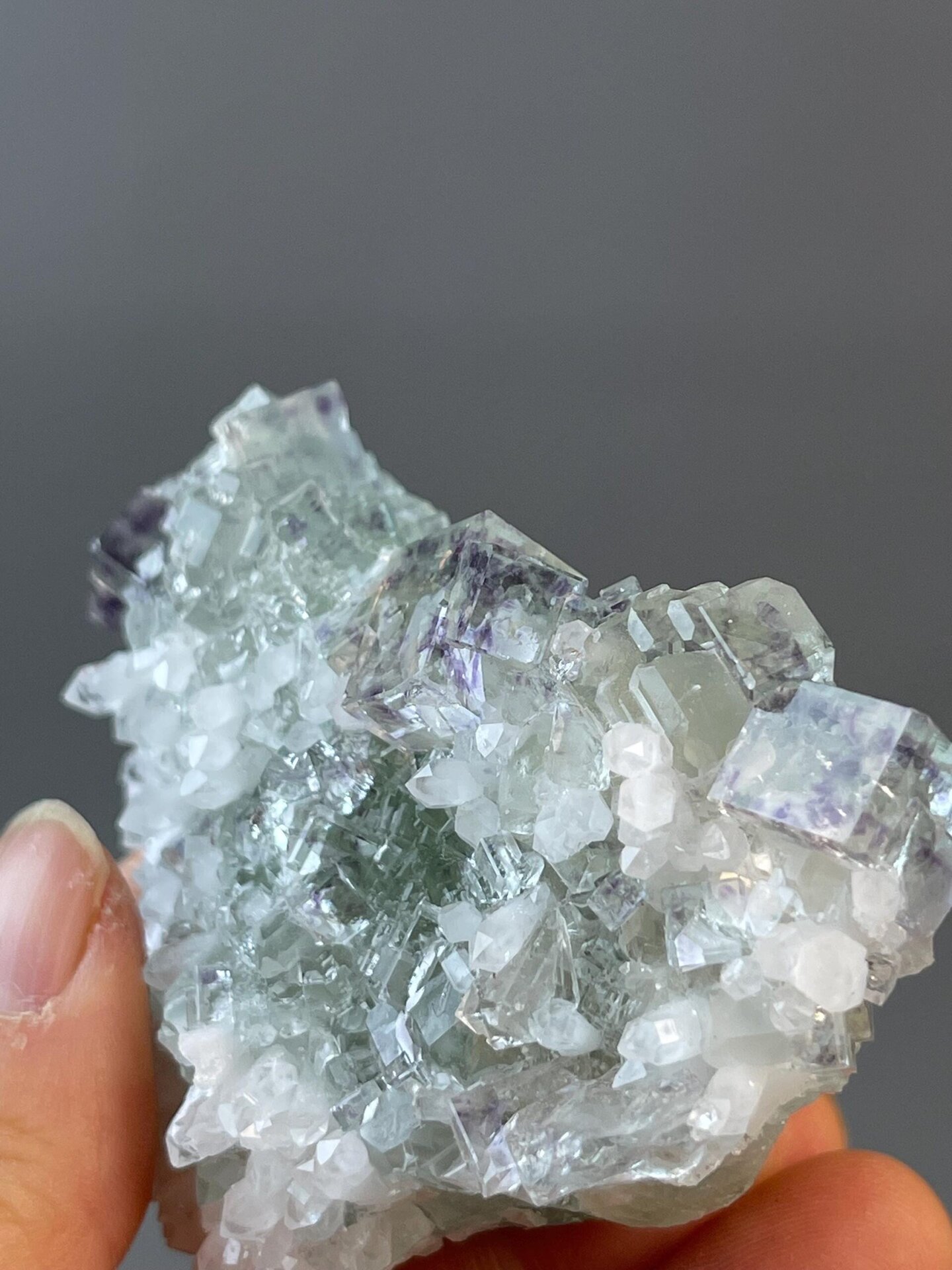 Top view of green and purple fluorite cluster, Zhejiang