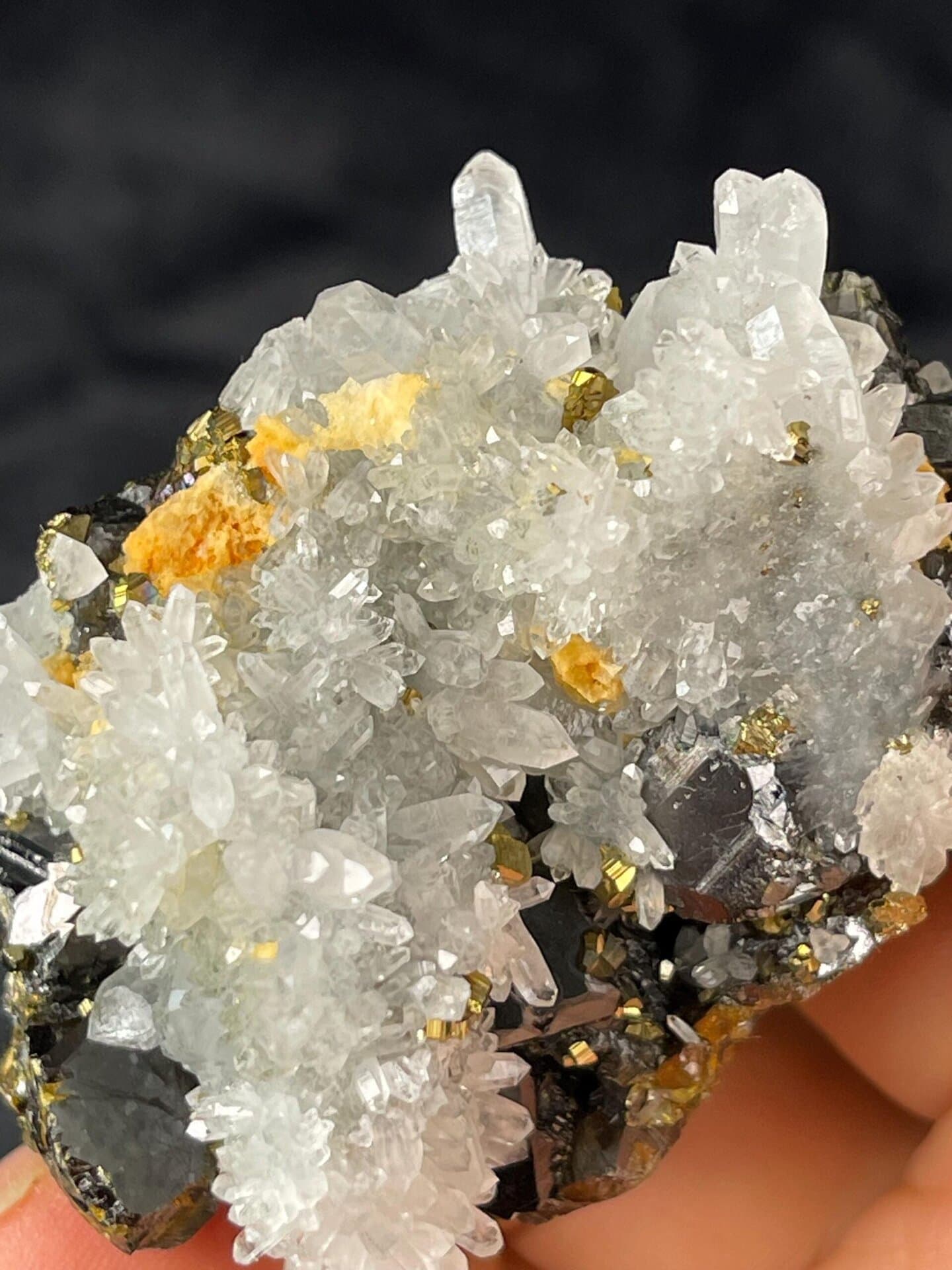 Top view of sphalerite quartz flower cluster from China