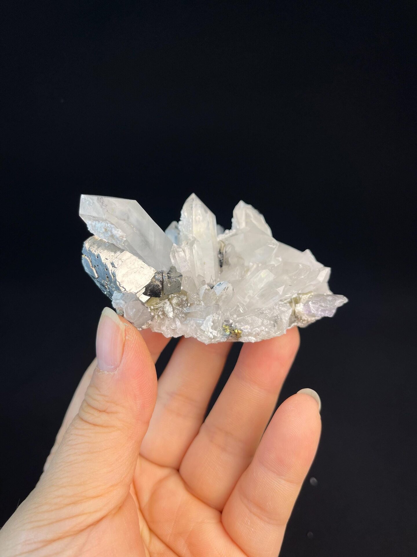 Clear quartz with cassiterite and purple fluorite, YGX Hunan