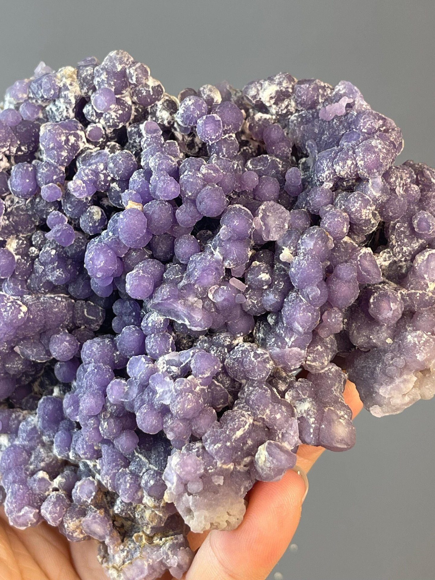 Side view of large deep purple grape agate, Indonesia