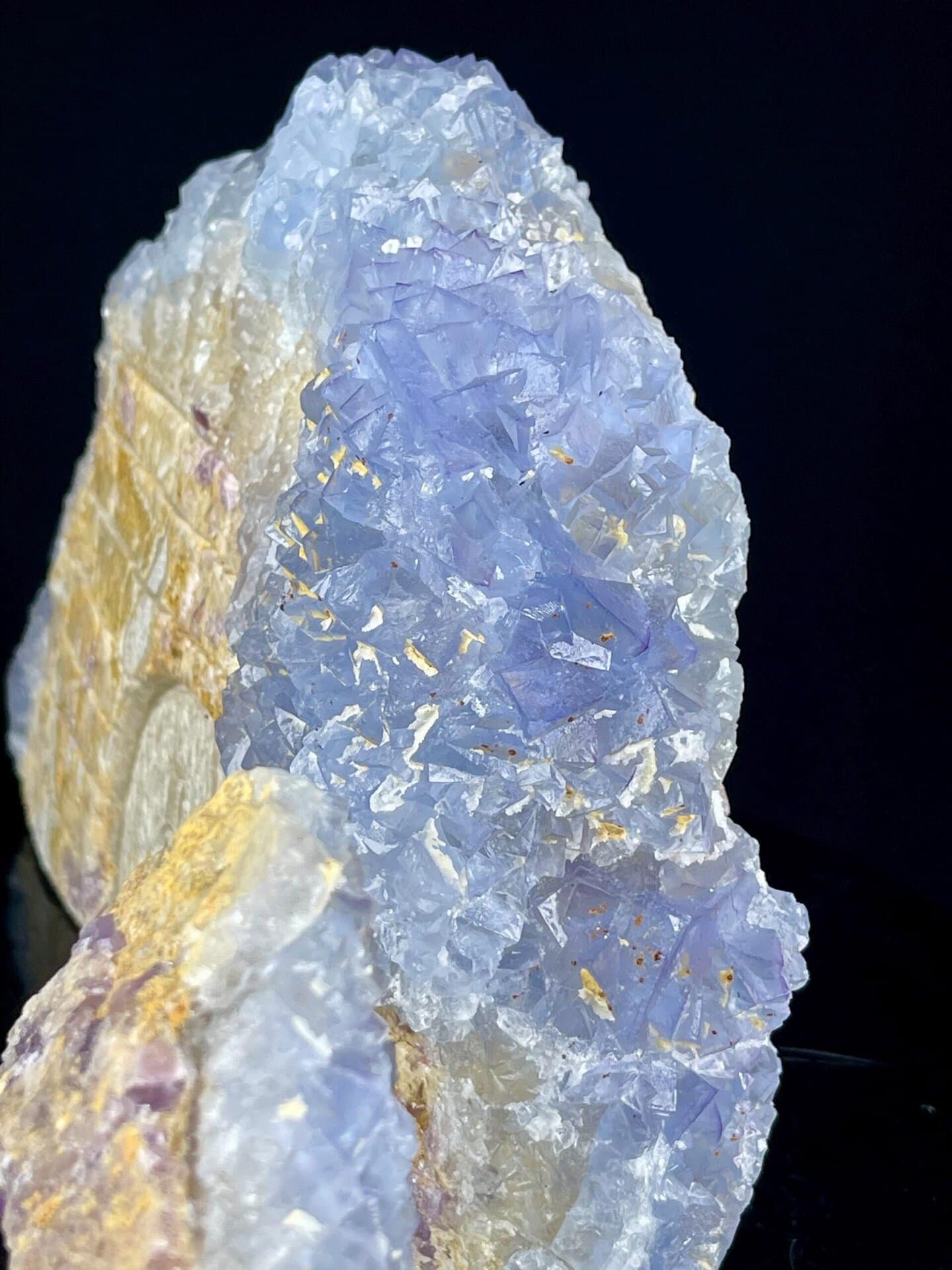 Calcite CaCO3 miniature houses in blue and gold stone