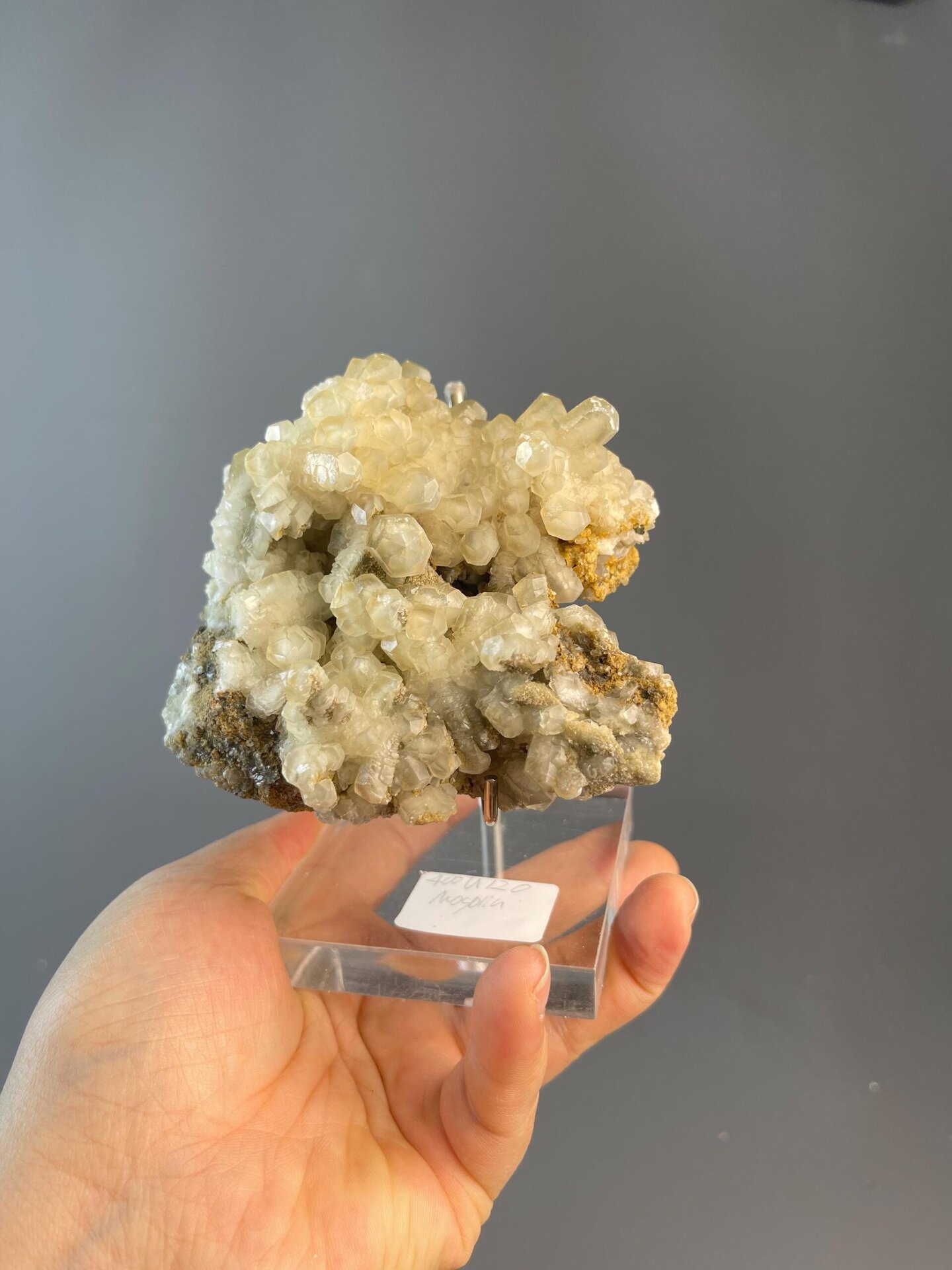 Golden calcite flower column displaying vitreous luster