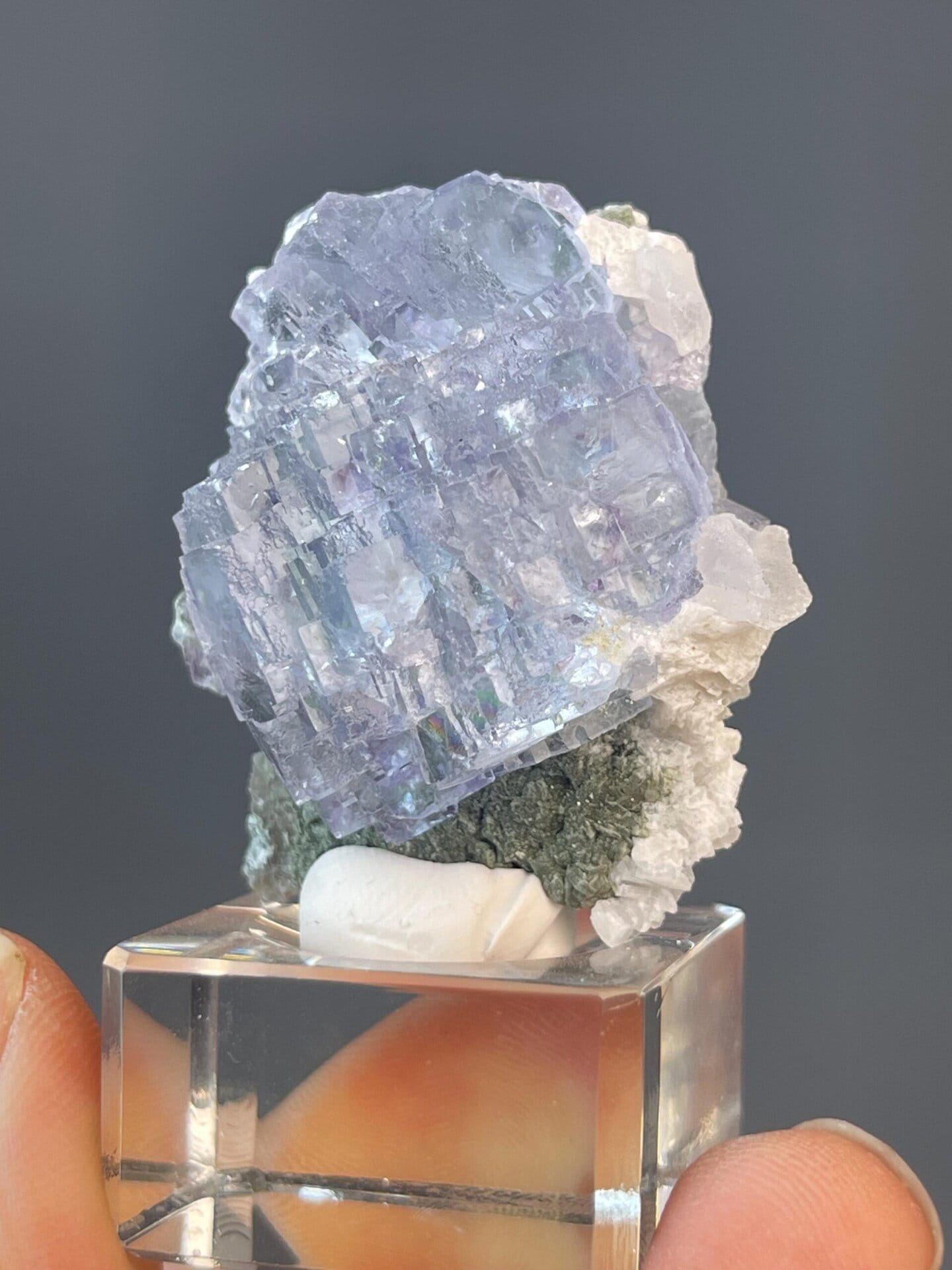 Blue and purple phantom layers visible in high-clarity fluorite