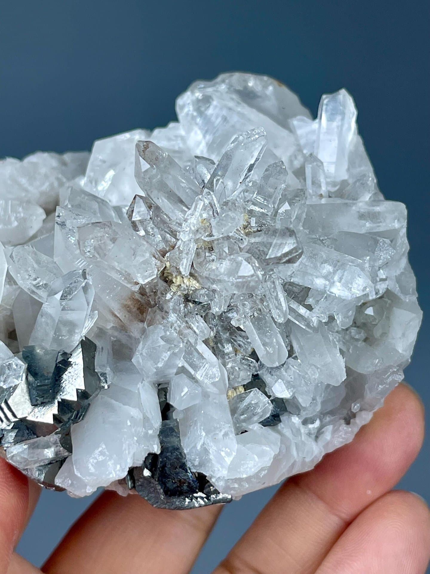 Close-up of glittering pyrite-coated crystal pillars