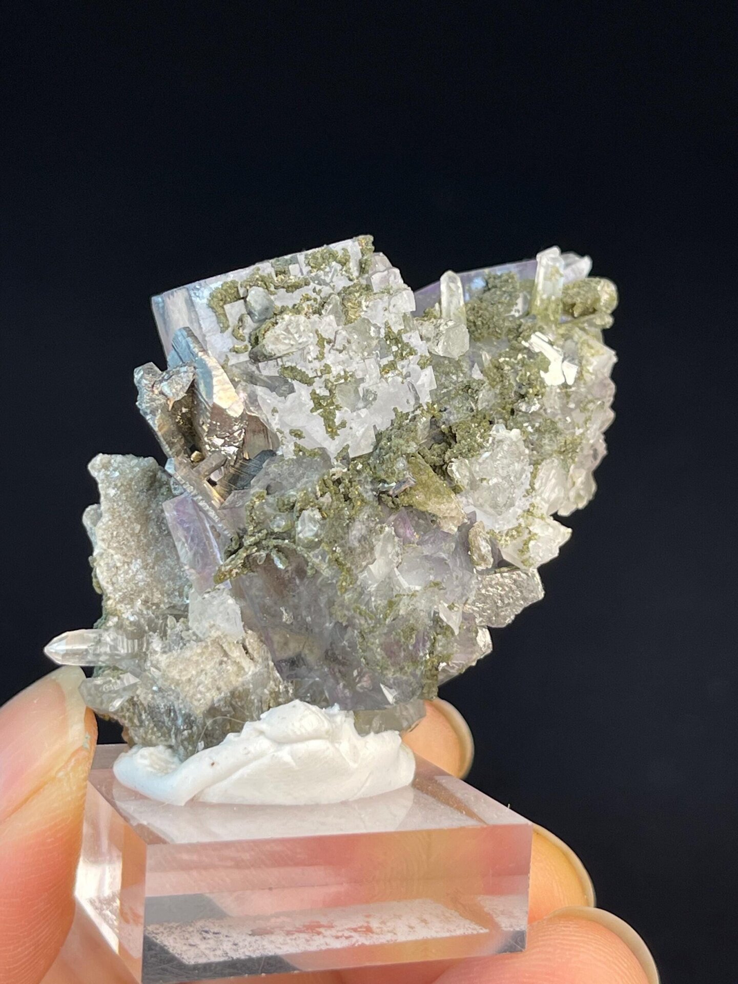 Scale view of 1.6x0.8x1.5 in double fluorite cube specimen