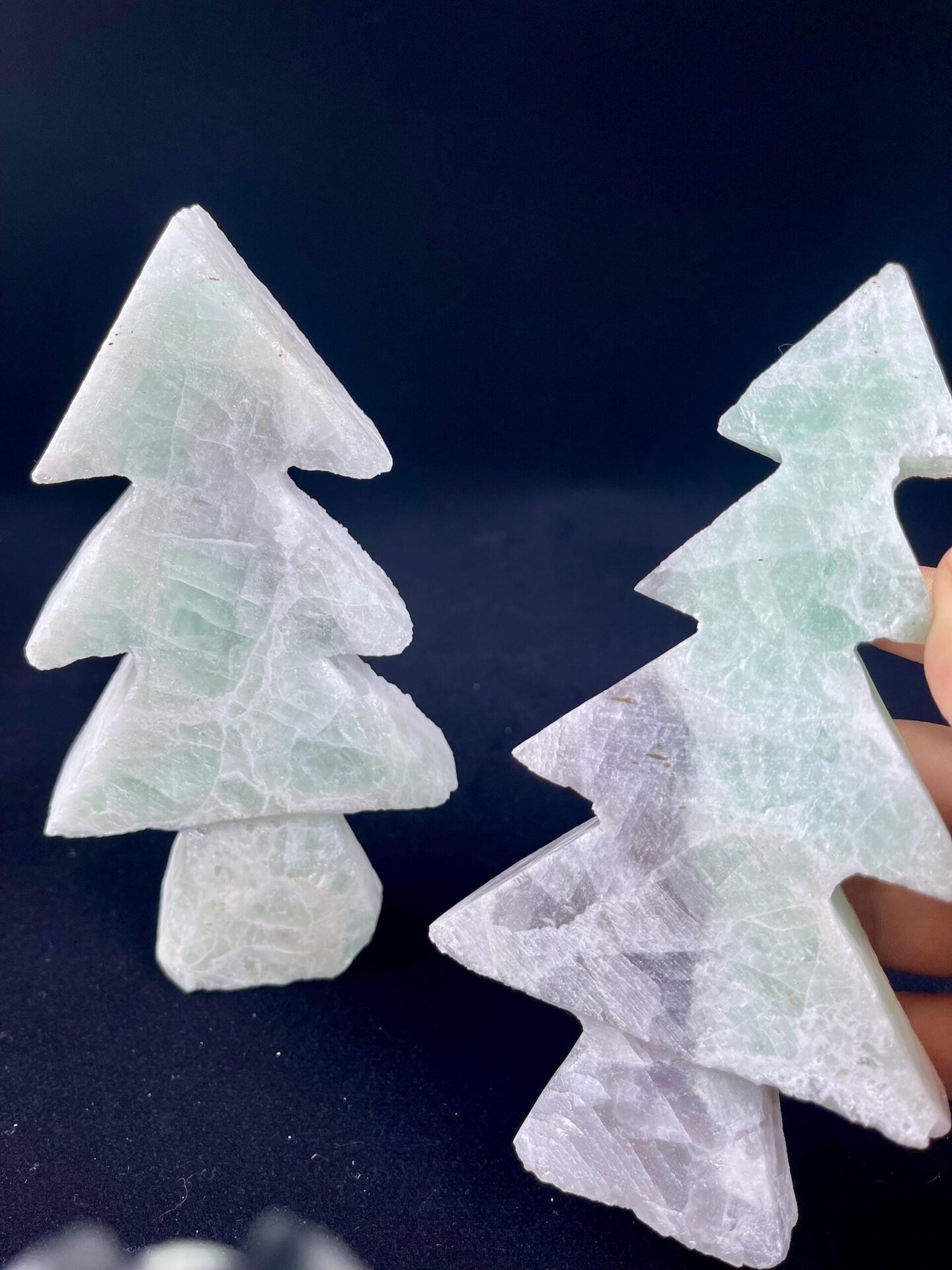 Fluorite tree carving with natural green and white coloration