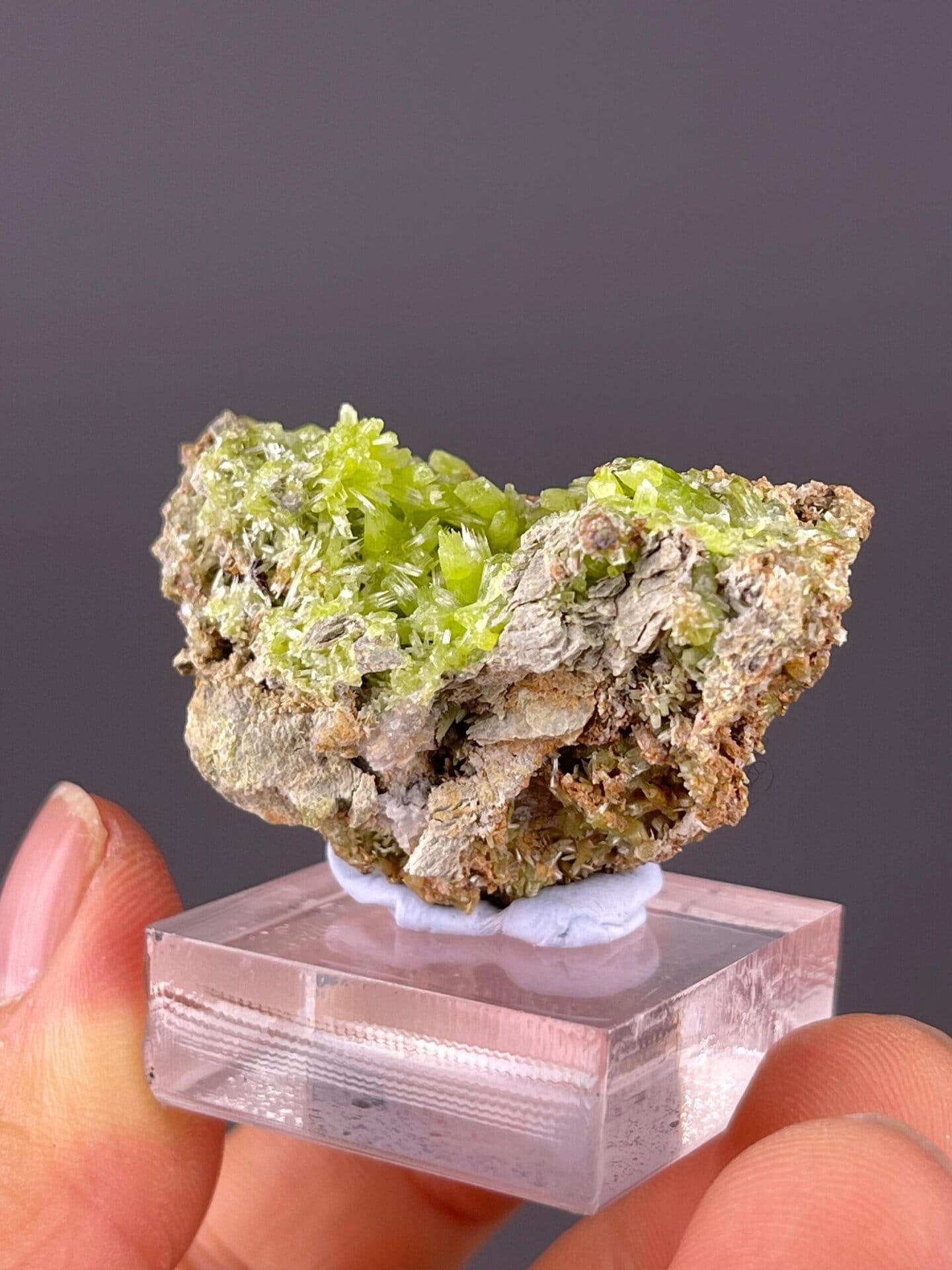 Radial pyromorphite needle crystals on natural matrix