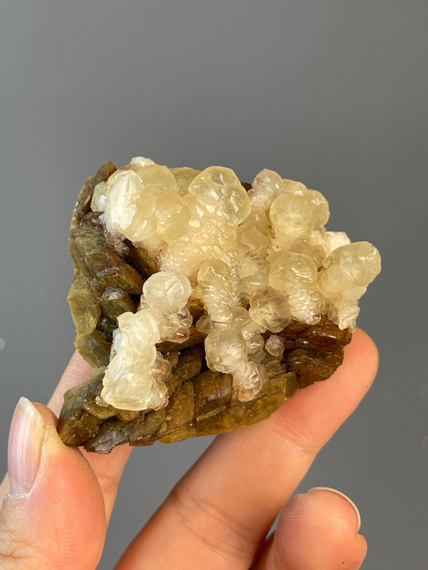 Close-up of smooth rounded calcite droplet formation